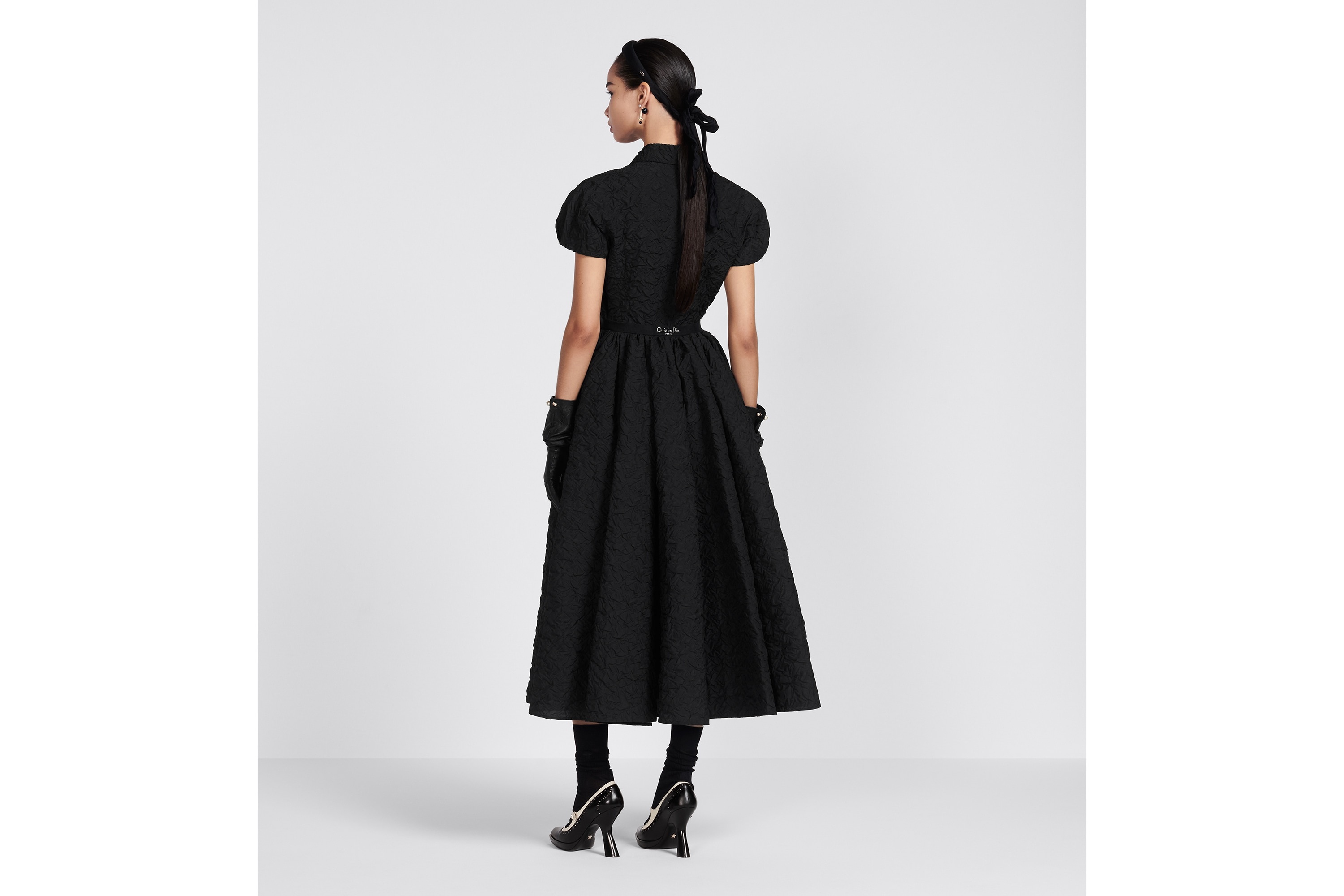 Flared Mid-Length Dress with Puff Sleeves - 6