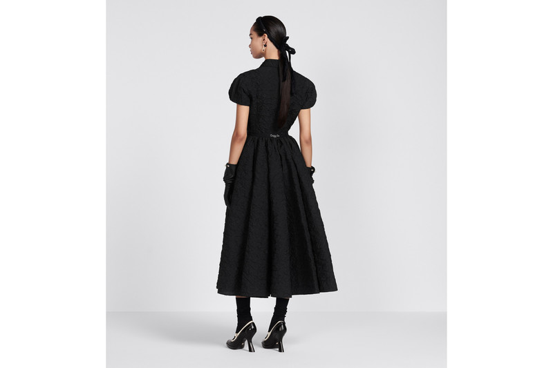 Flared Mid-Length Dress with Puff Sleeves 6