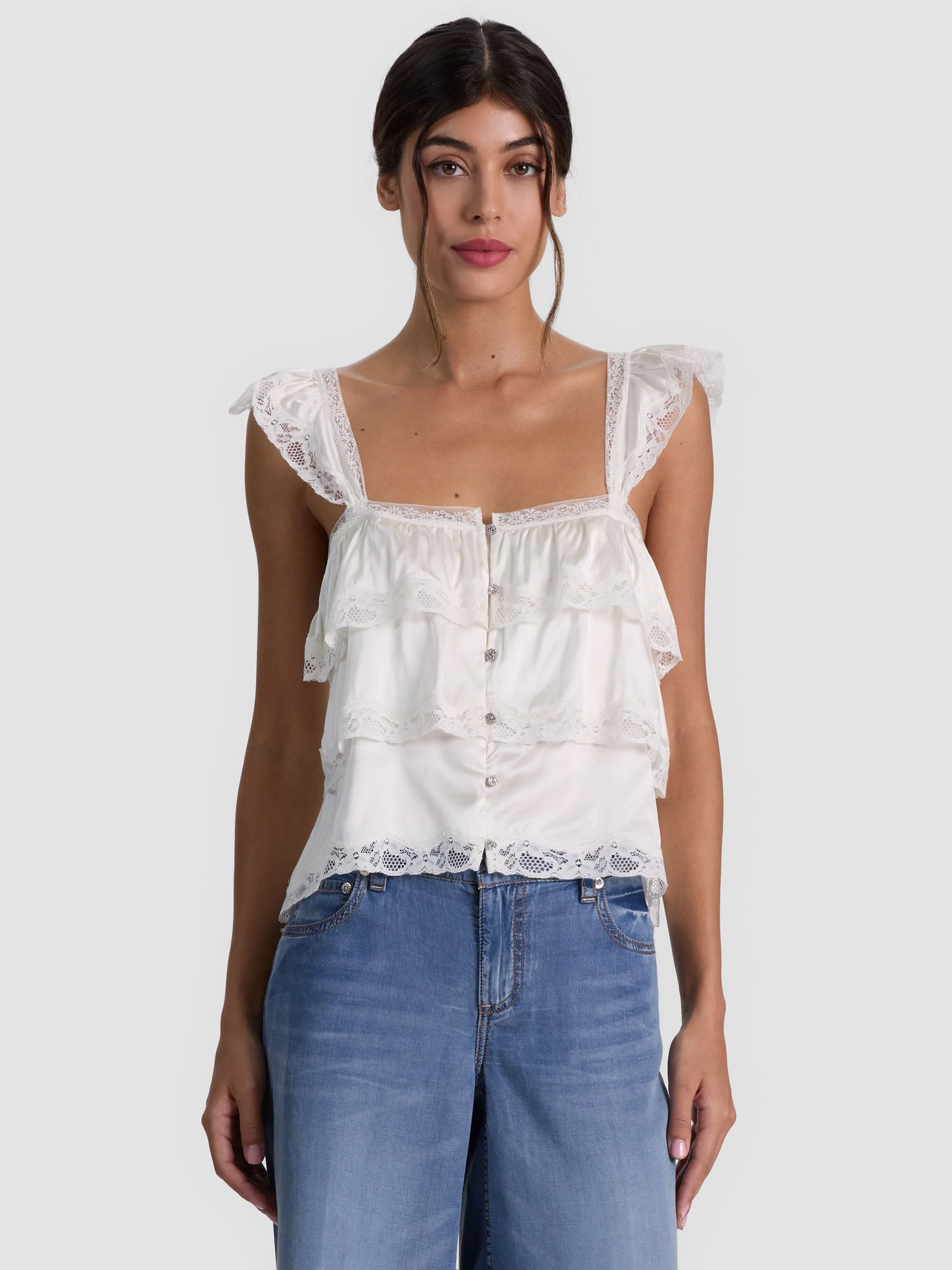 SYLVIE TIERED LACE BLOUSE - VANILLA - 1