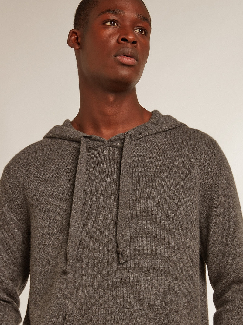 Men’s gray melange cashmere blend sweatshirt with hood 2