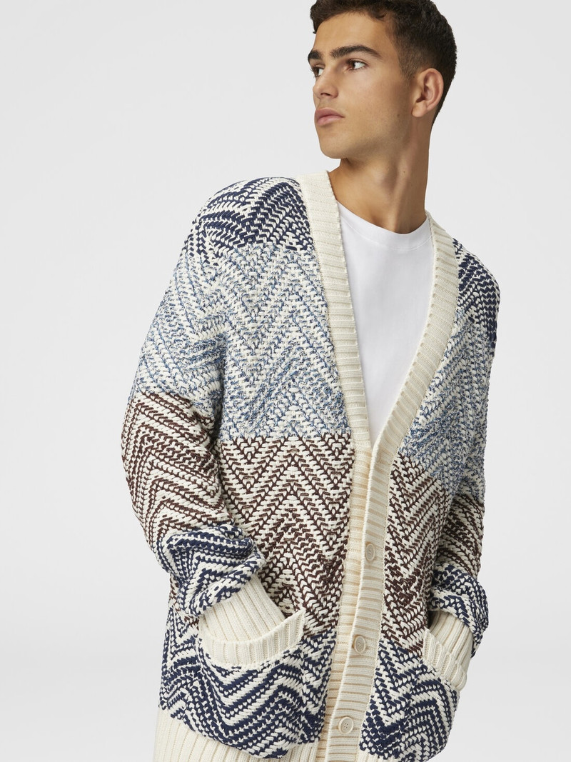 Crochet knit cardigan with macro zigzag and pockets 4