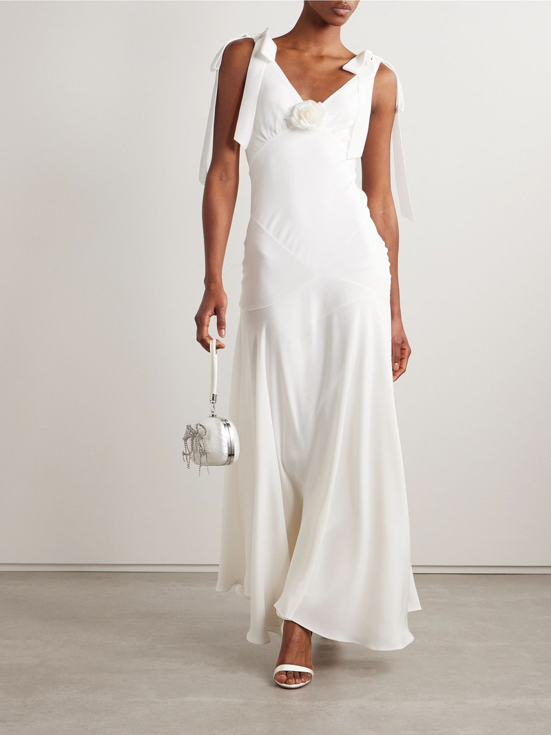 RODARTE Embellished velvet-trimmed silk-crepe maxi dress White outlook