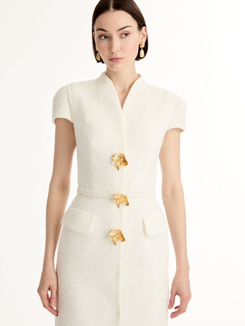 CYCLAMEN-DETAILED WOOL TWEED DRESS 3