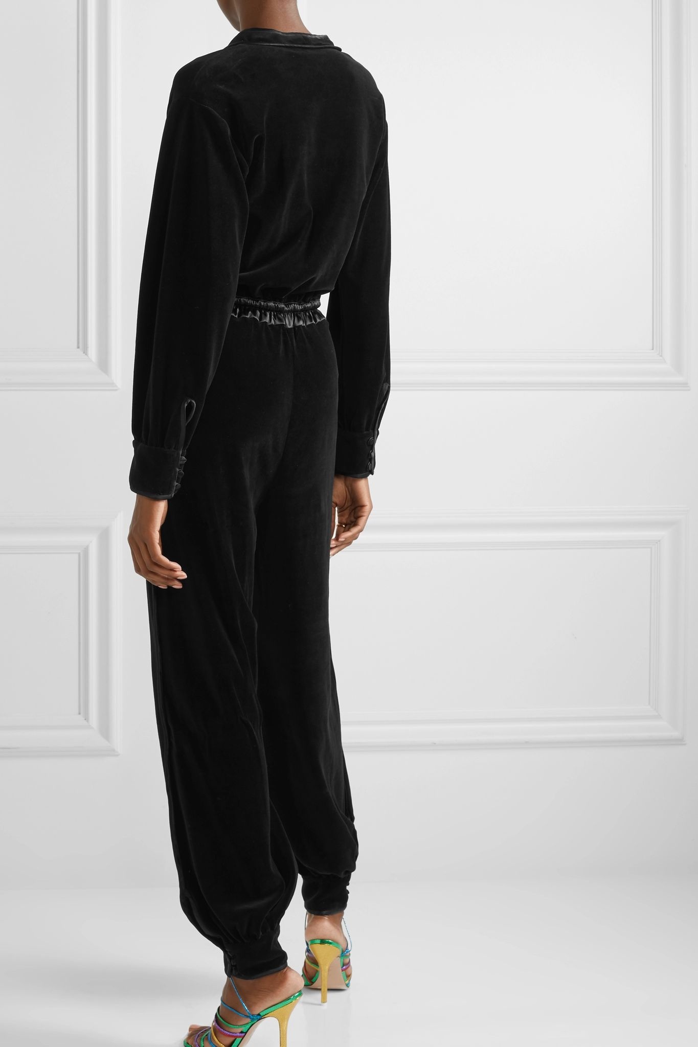 Satin-trimmed cotton-blend velvet jumpsuit - 4