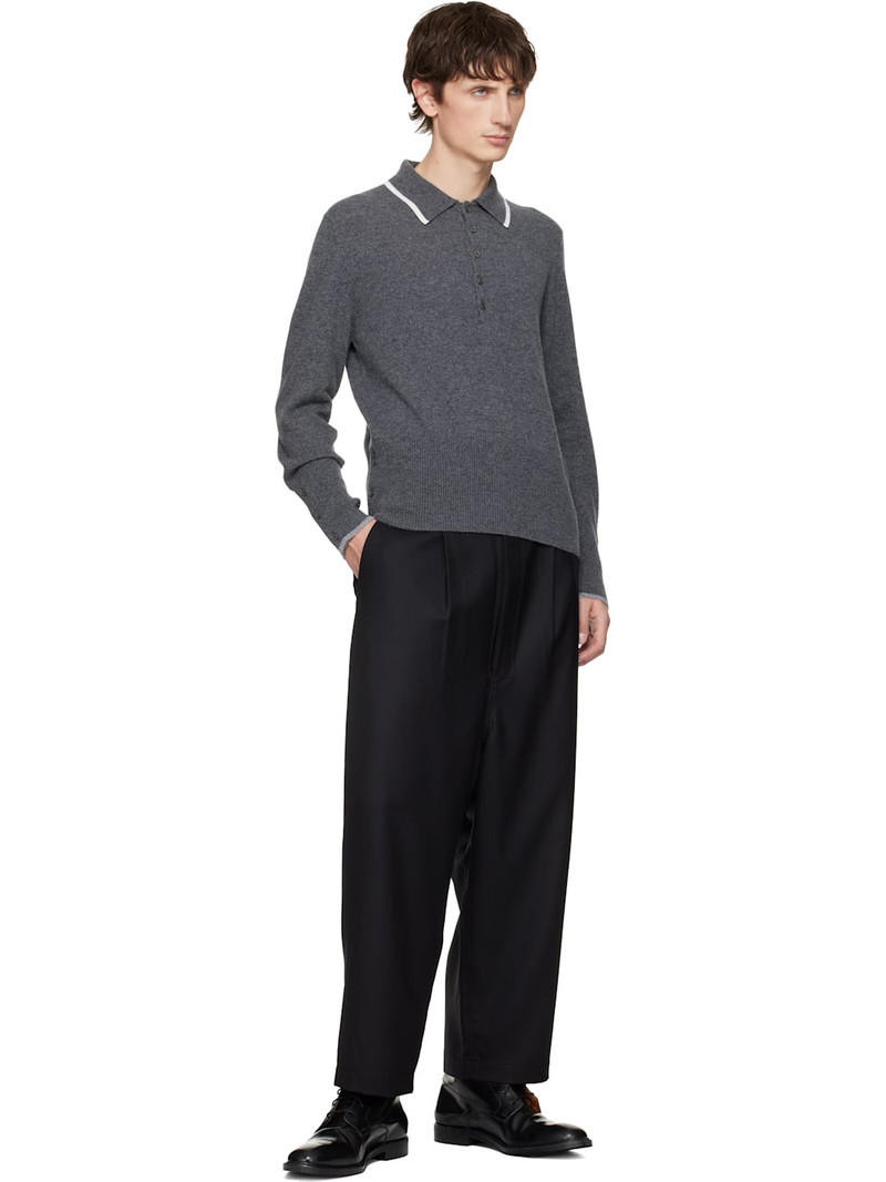 Thom Browne Gray 'Browne 65' Jersey Cashmere Long Sleeve Polo outlook