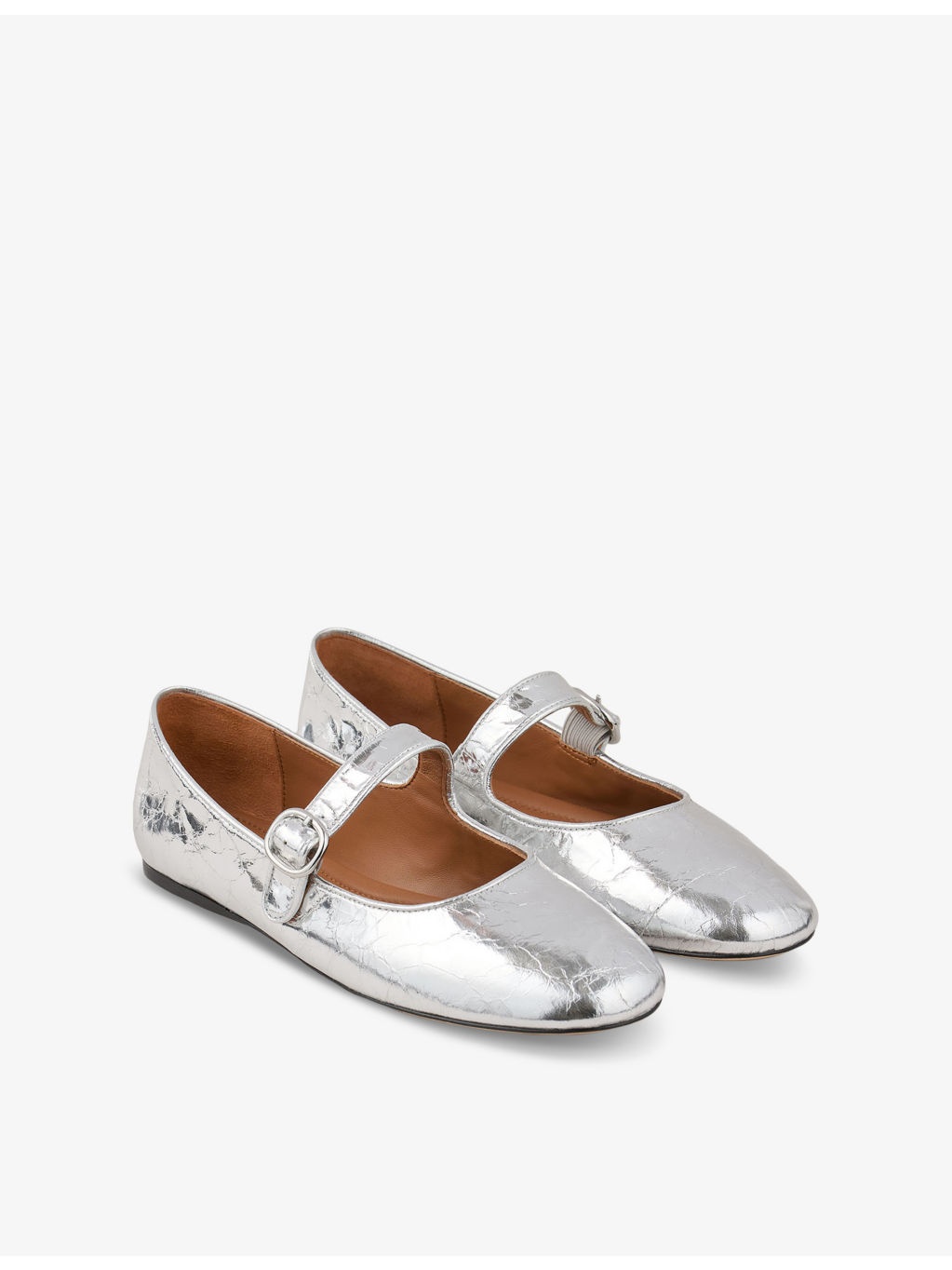 Crinkled-texture metallic-leather Mary Jane flats - 3