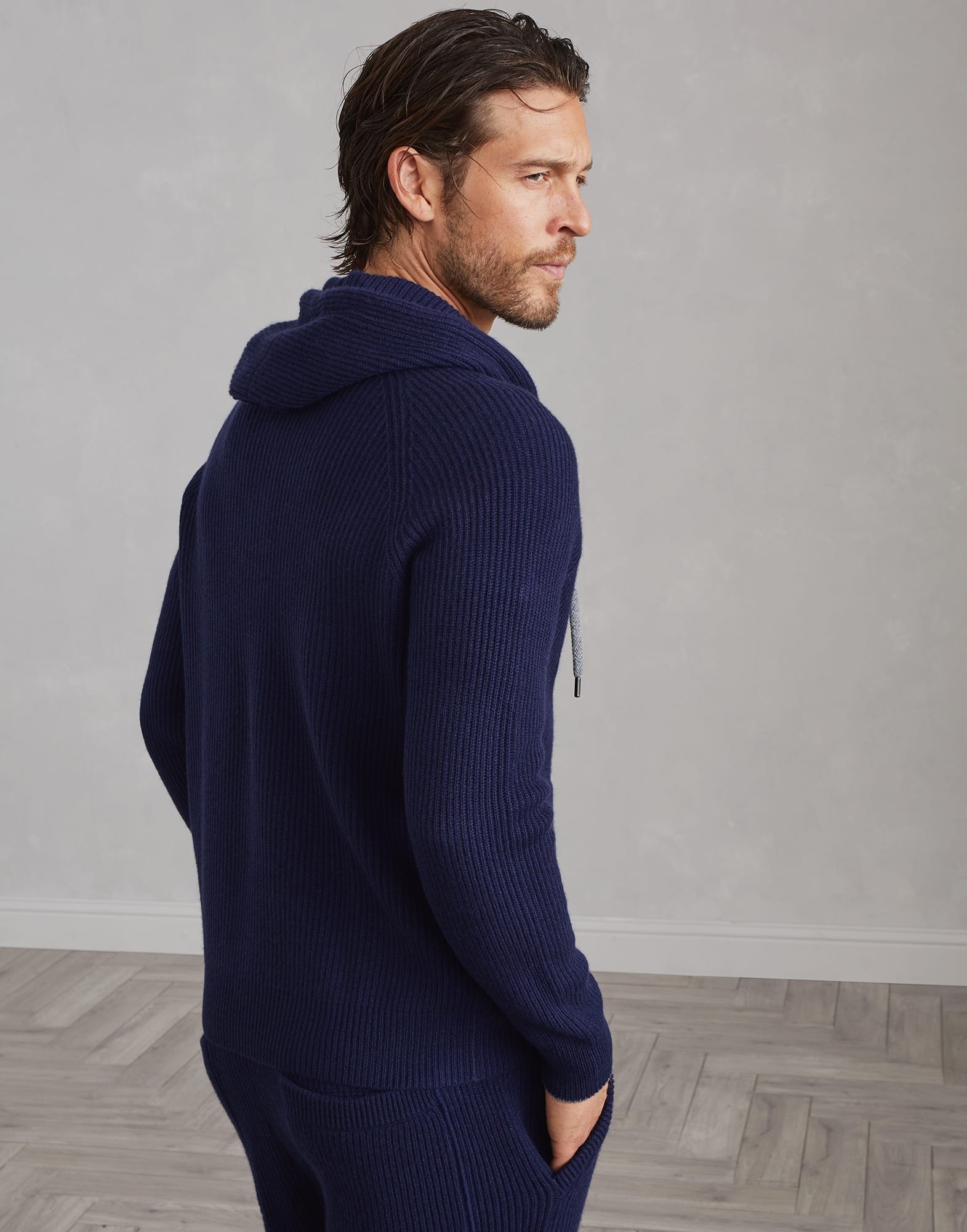 Cashmere English rib knit sweatshirt with hood - 2