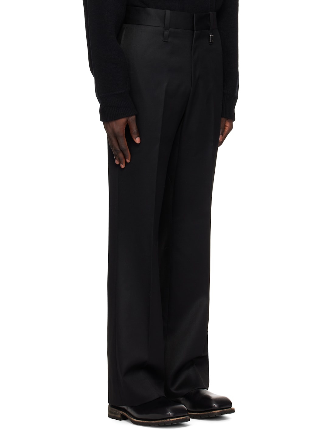 Black Wool Straight Trousers - 2