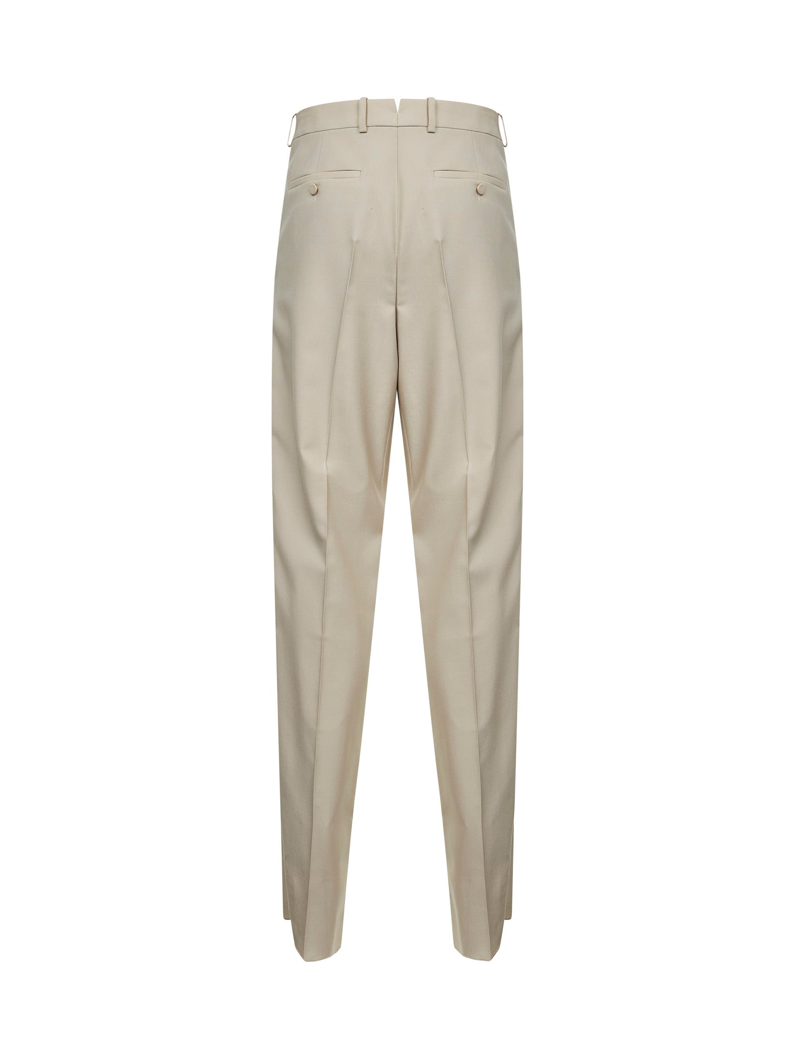 Saint Laurent Men Beige Lightweight Wool Tuxedo Trousers - 2