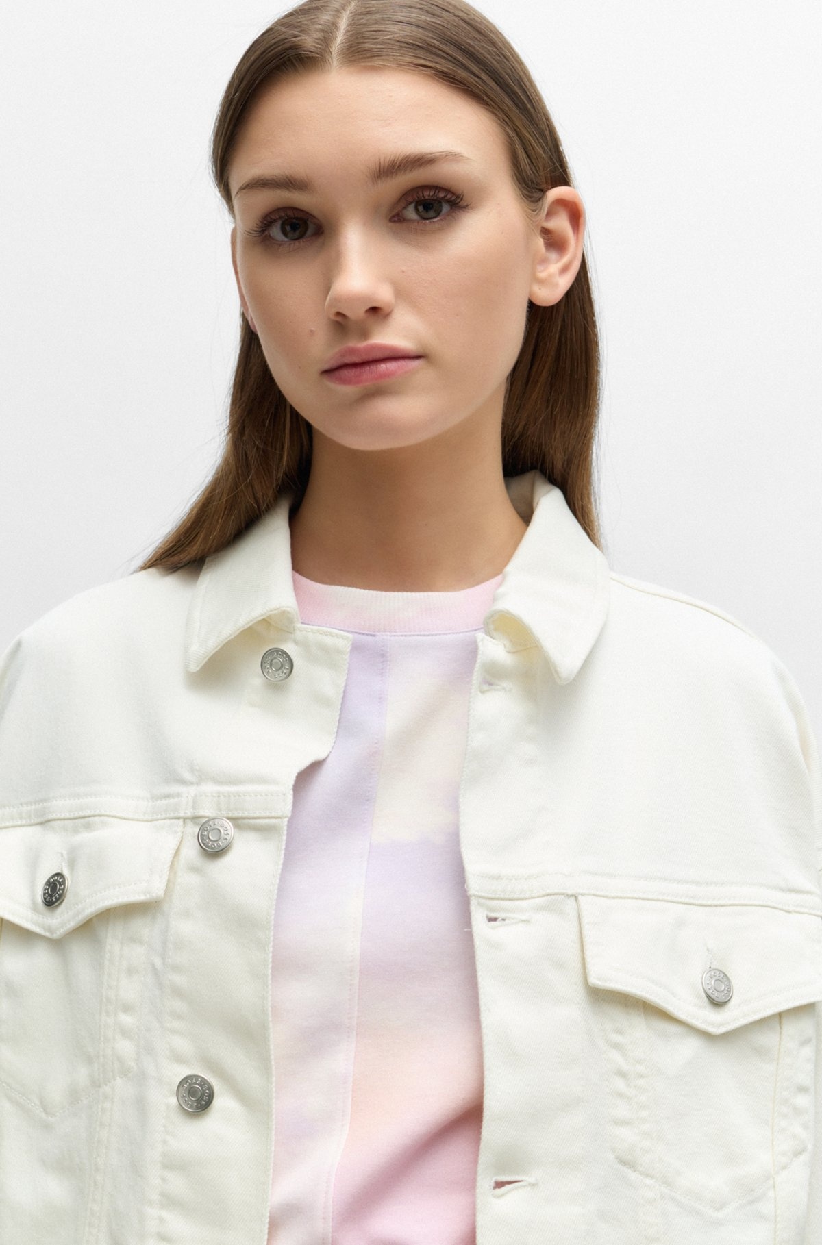WHITE STRETCH-DENIM JACKET WITH SIGNATURE TRIMS - 5