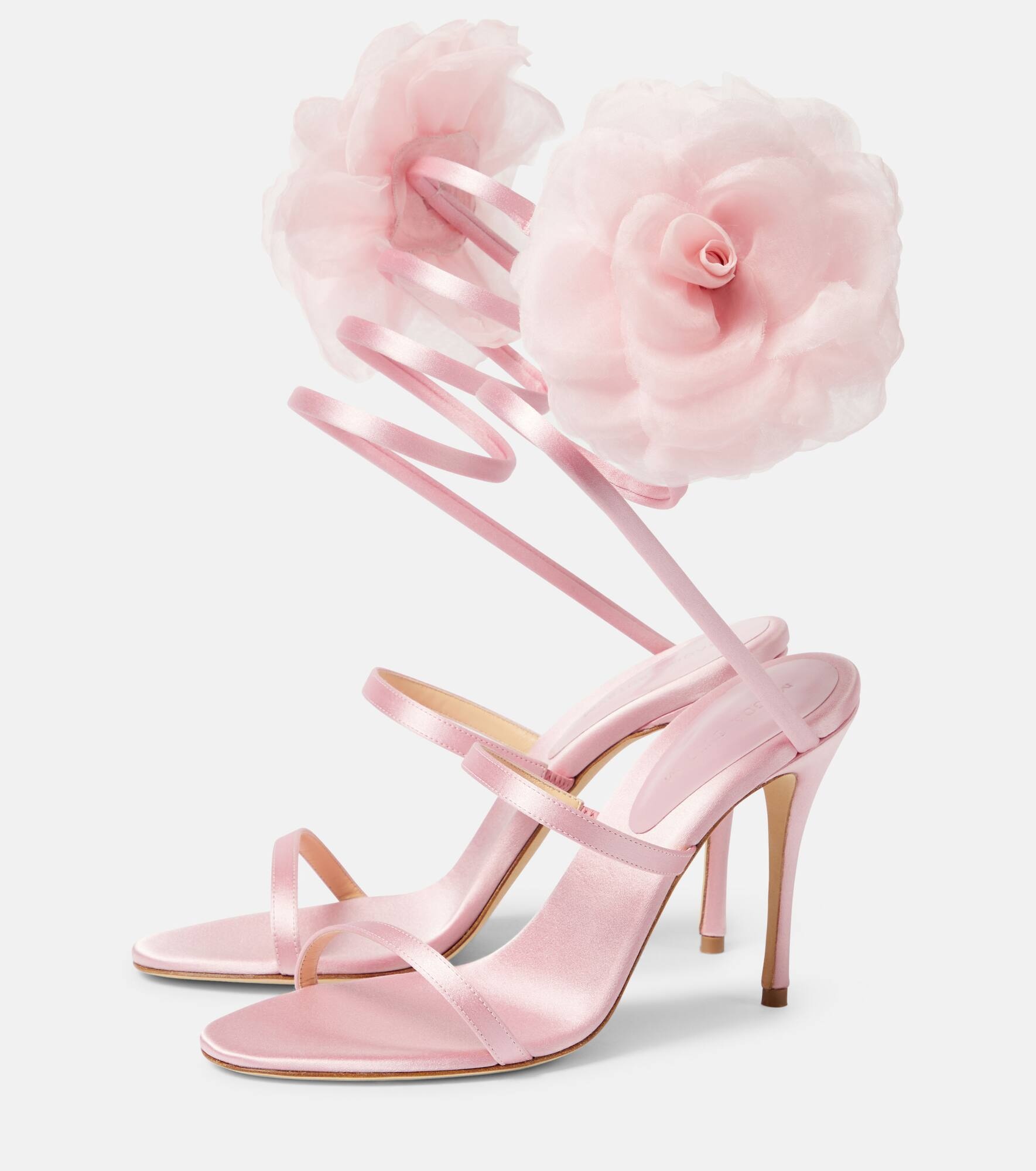 Floral-appliqué satin sandals - 5