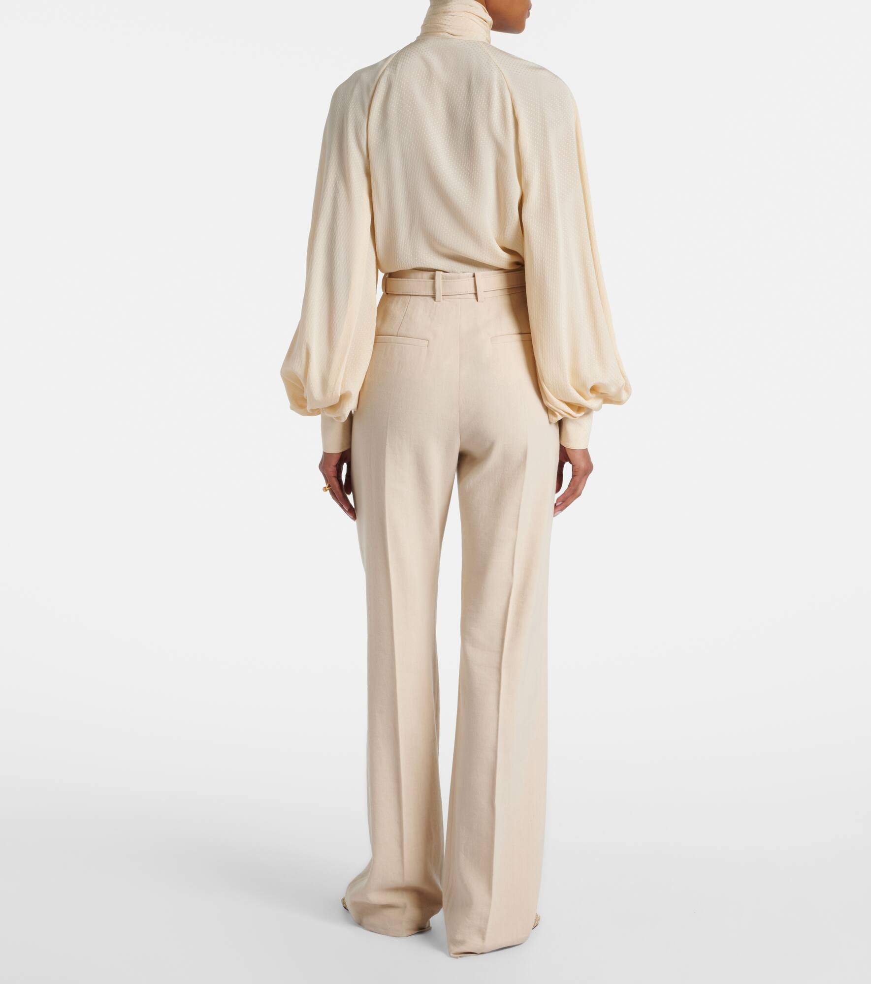 Belted linen and wool straight pants - 3