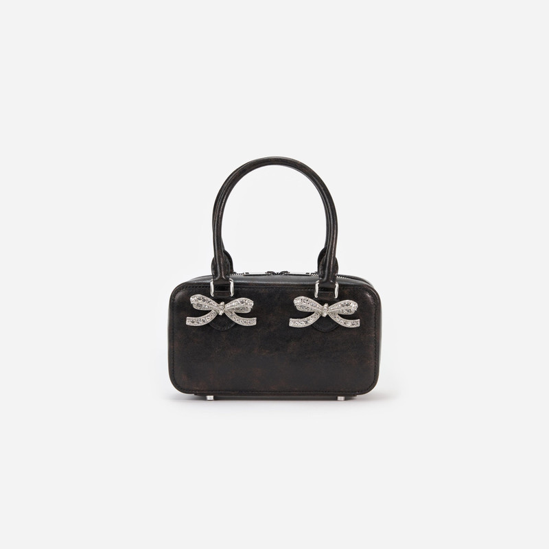 Black Distressed Leather Mini Tote Bag - 1