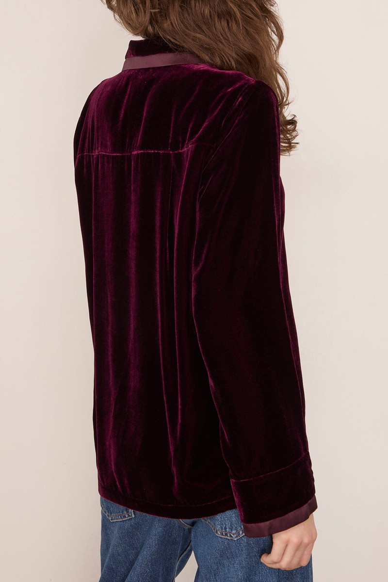 Plain Velvet Pajama Shirt in Bordeaux 4
