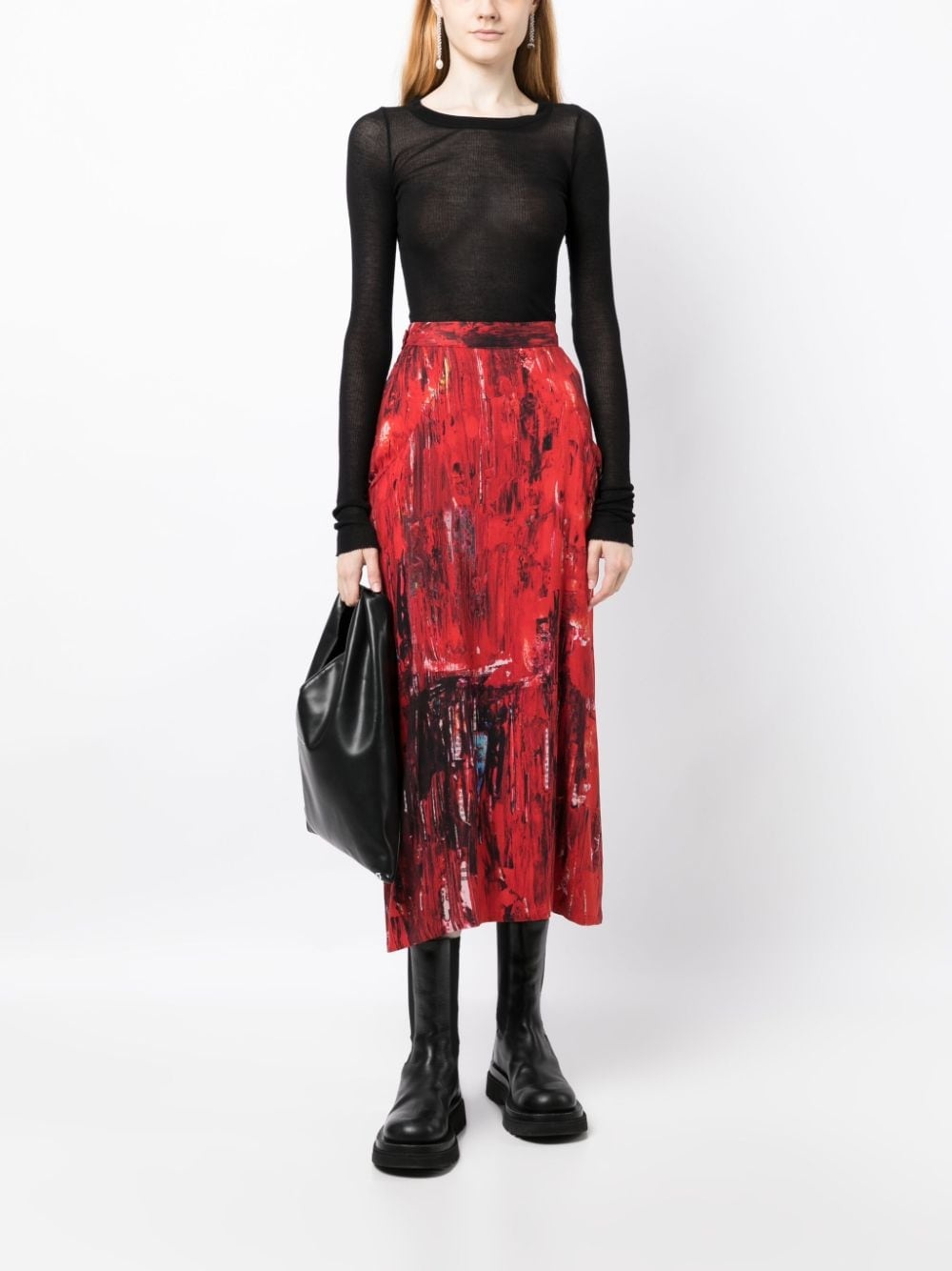 painterly-print draped skirt - 2