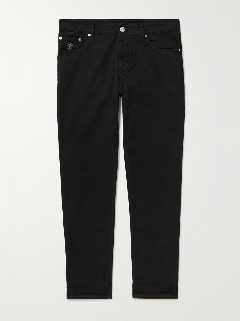 Slim-Fit Straight-Leg Logo-Embroidered Jeans Black 1