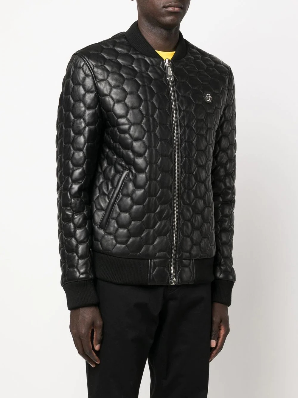 quilted zip-up leather bomber jacket - 3