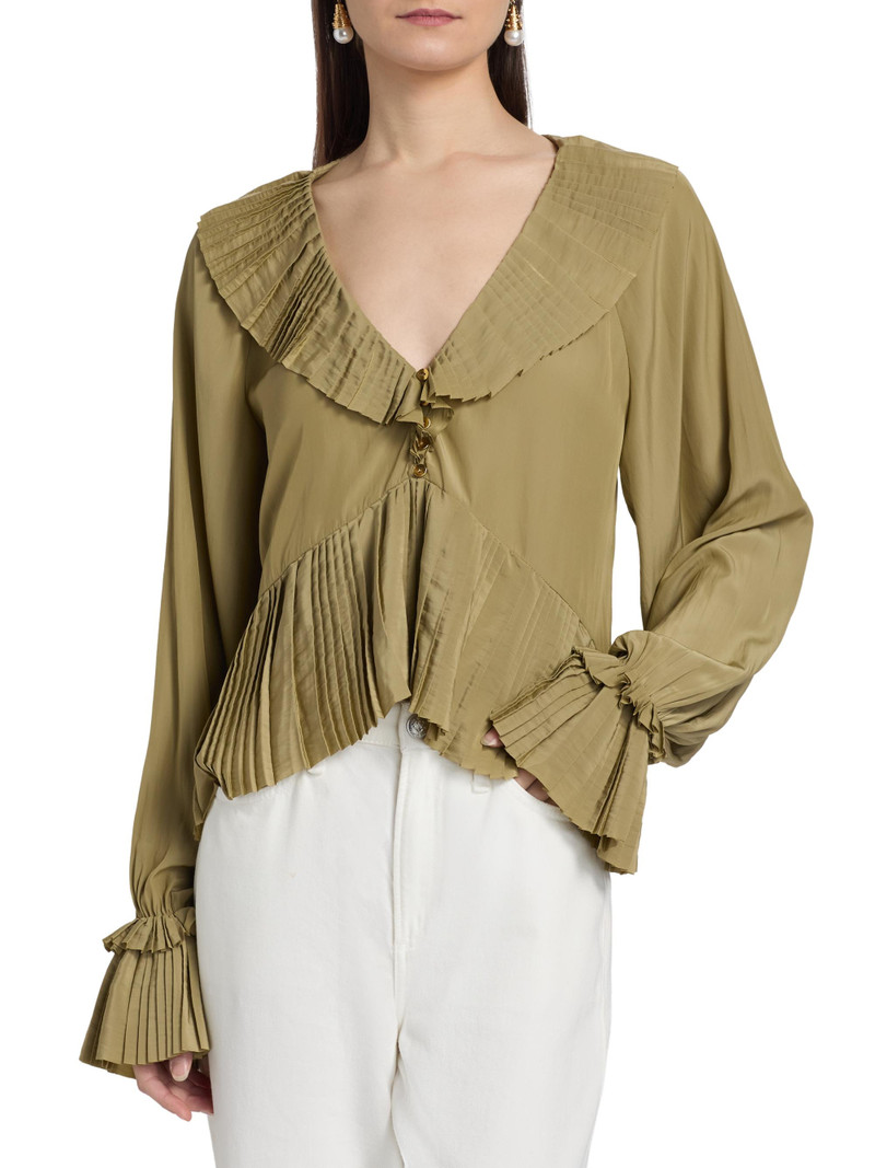Women's Jacklyn Pleated Ruffle Blouse - Safari 3