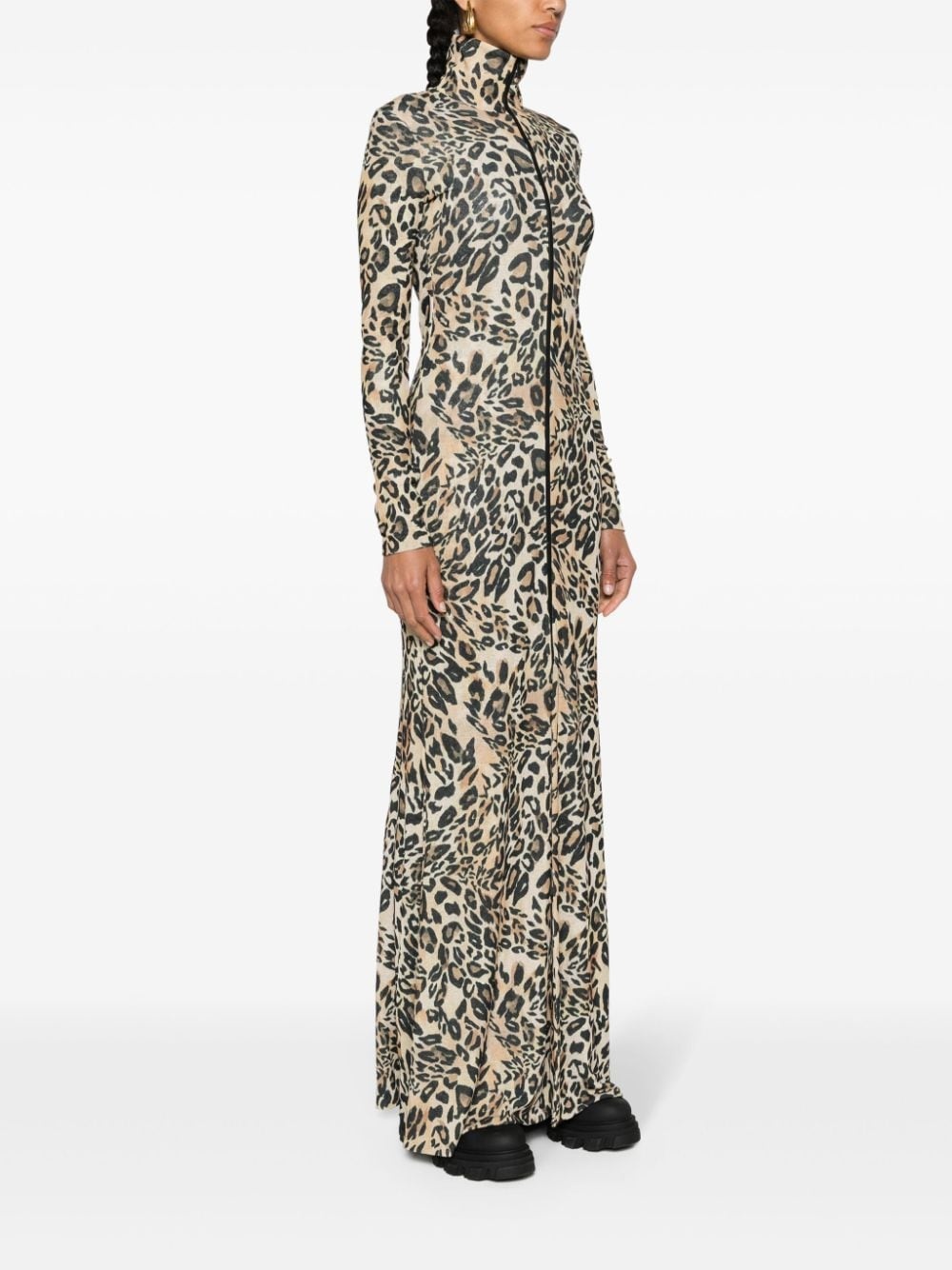 leopard-print zip-up maxi dress - 3