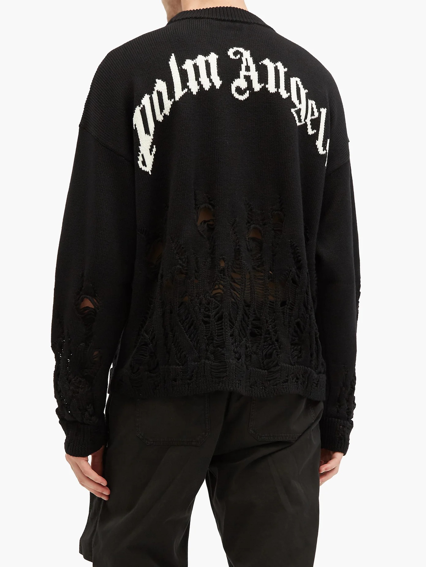 Distressed logo-jacquard wool sweater - 5