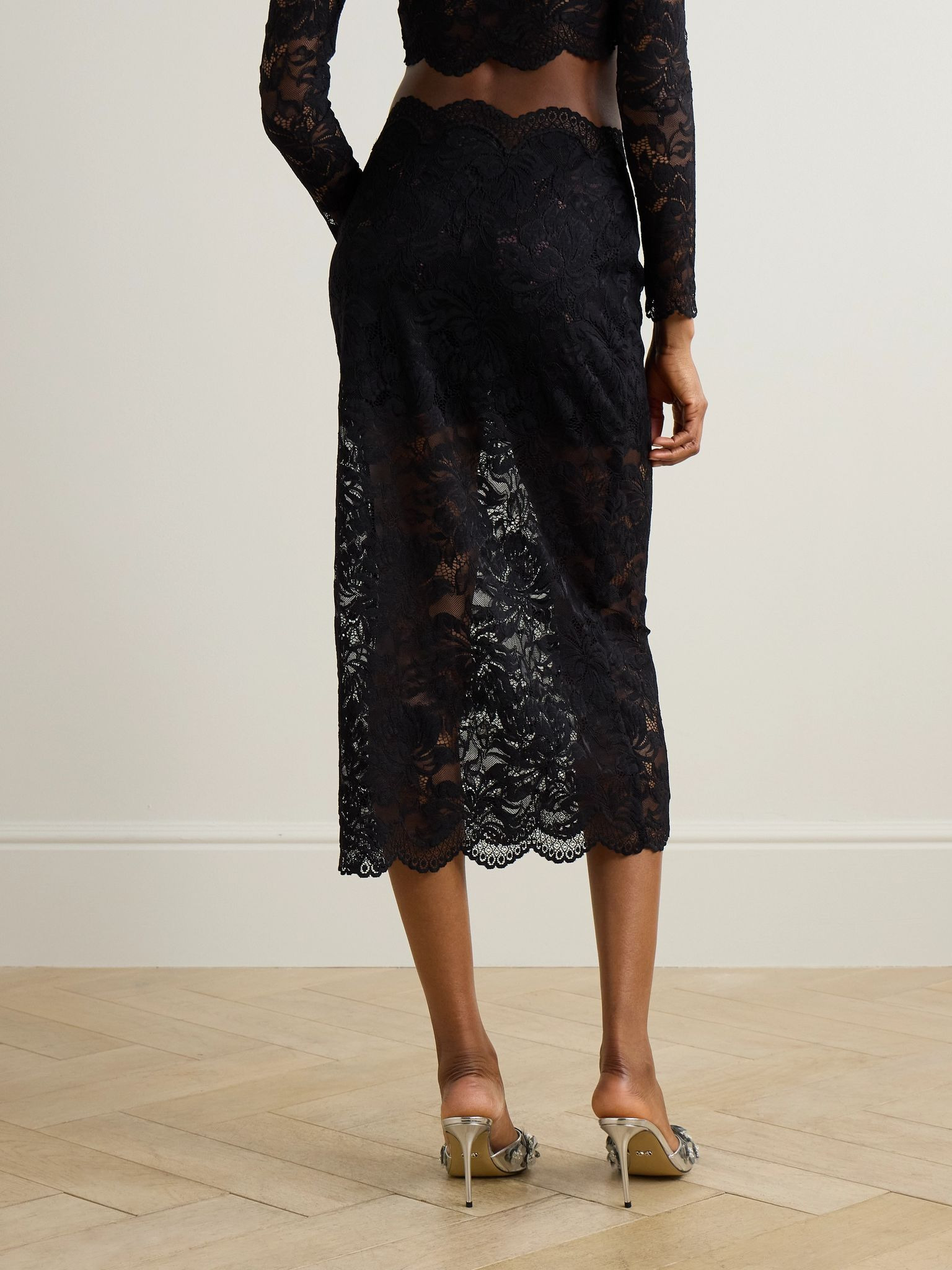 Scalloped lace midi skirt Black - 3