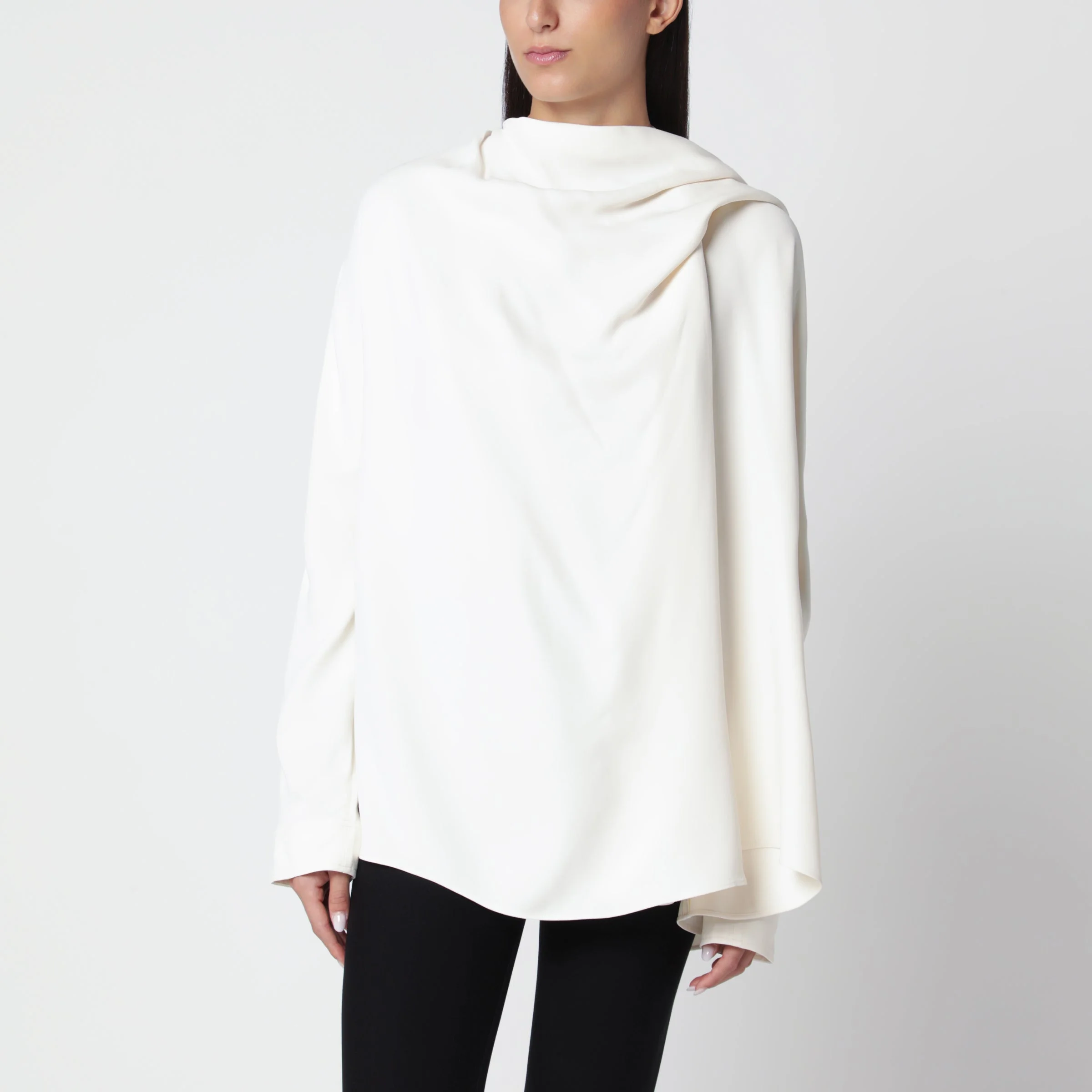 Ecru viscose asymmetrical draped blouse - 1
