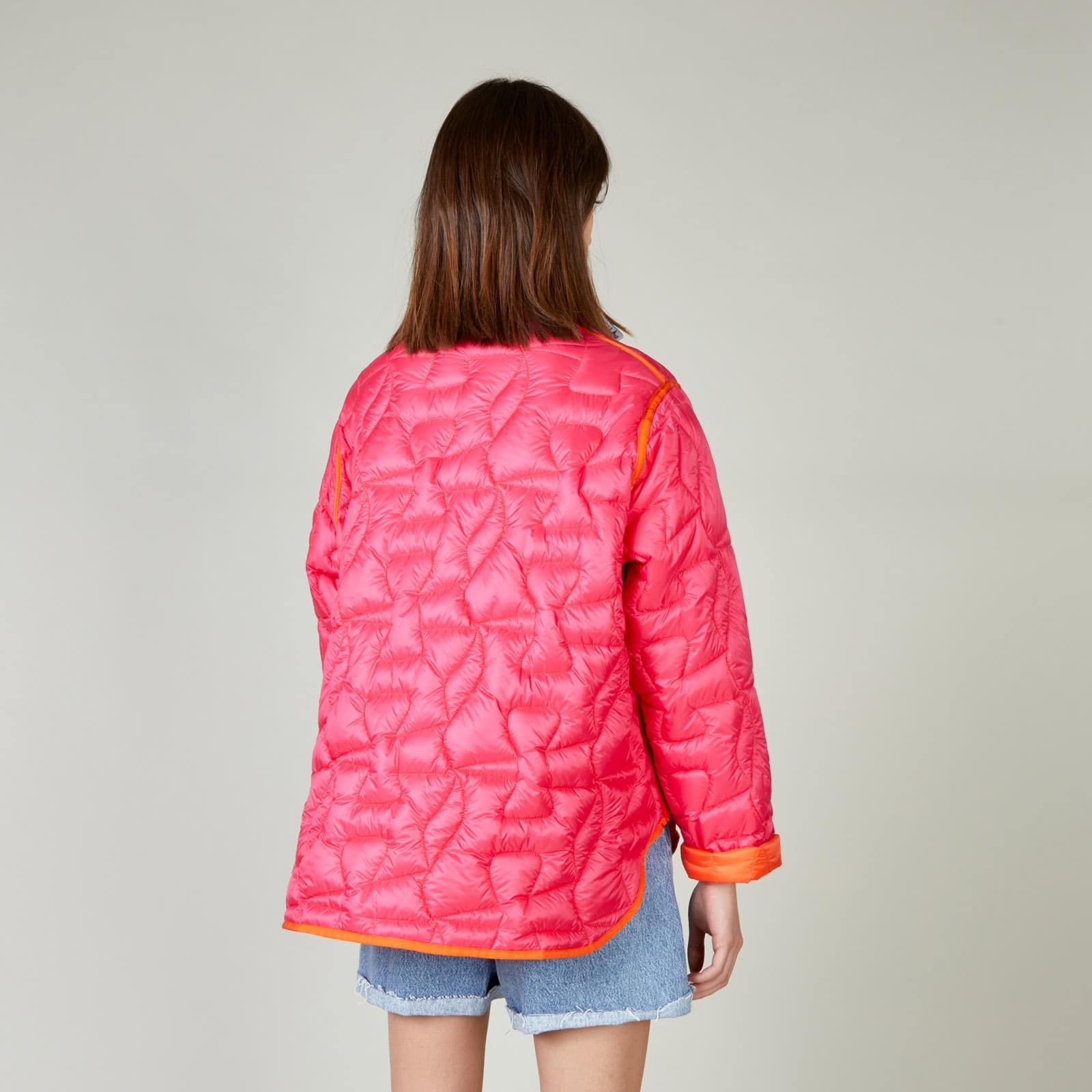 Quilted Bomber Jacket Red Orange - 6