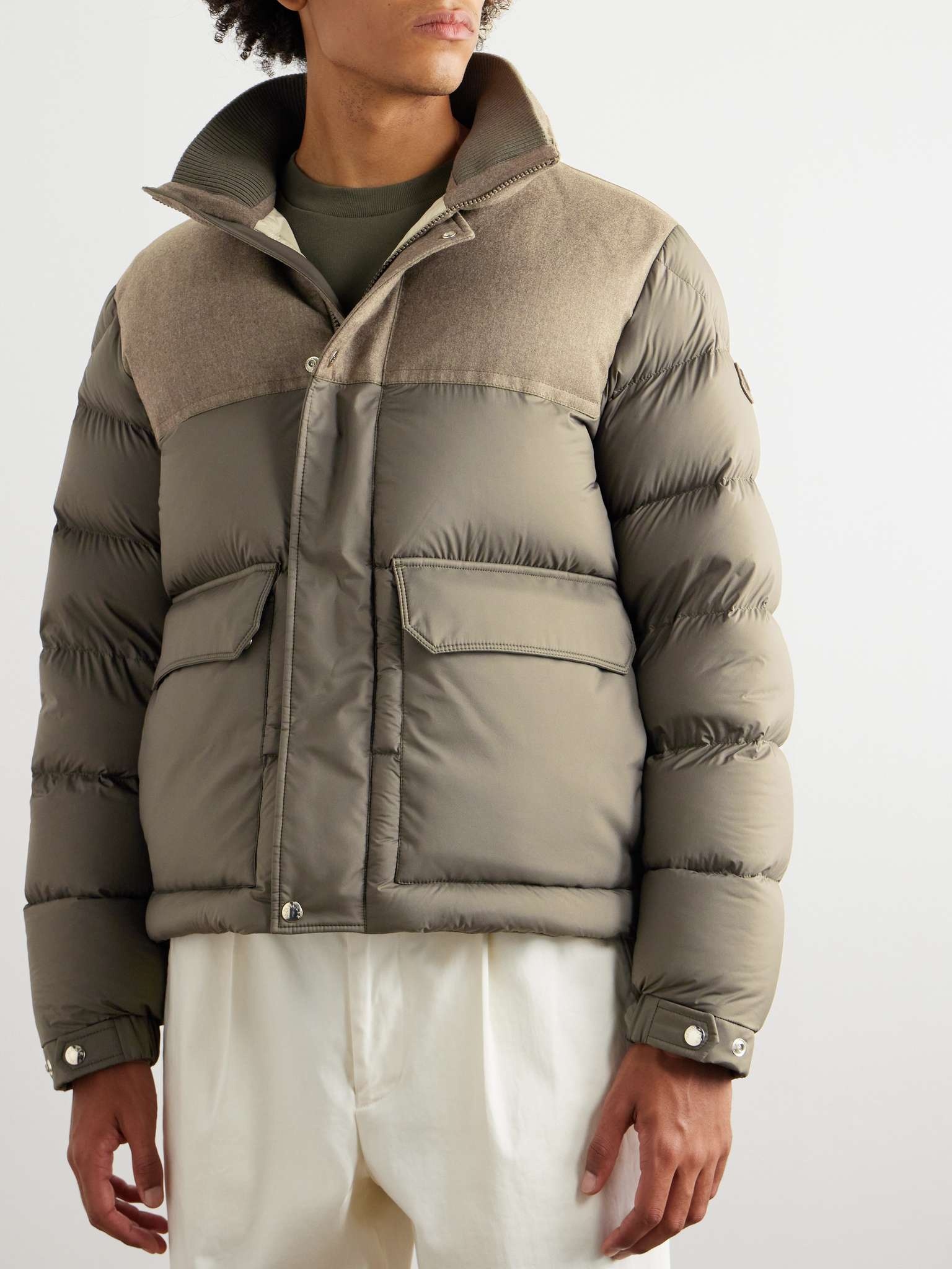 Mussala Logo-Appliquéd Flannel and Quilted Shell Down Hooded Jacket - 6