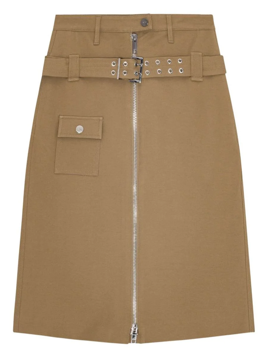 Ganni Camel-Colored Cotton Utilitarian Midi Skirt - 1