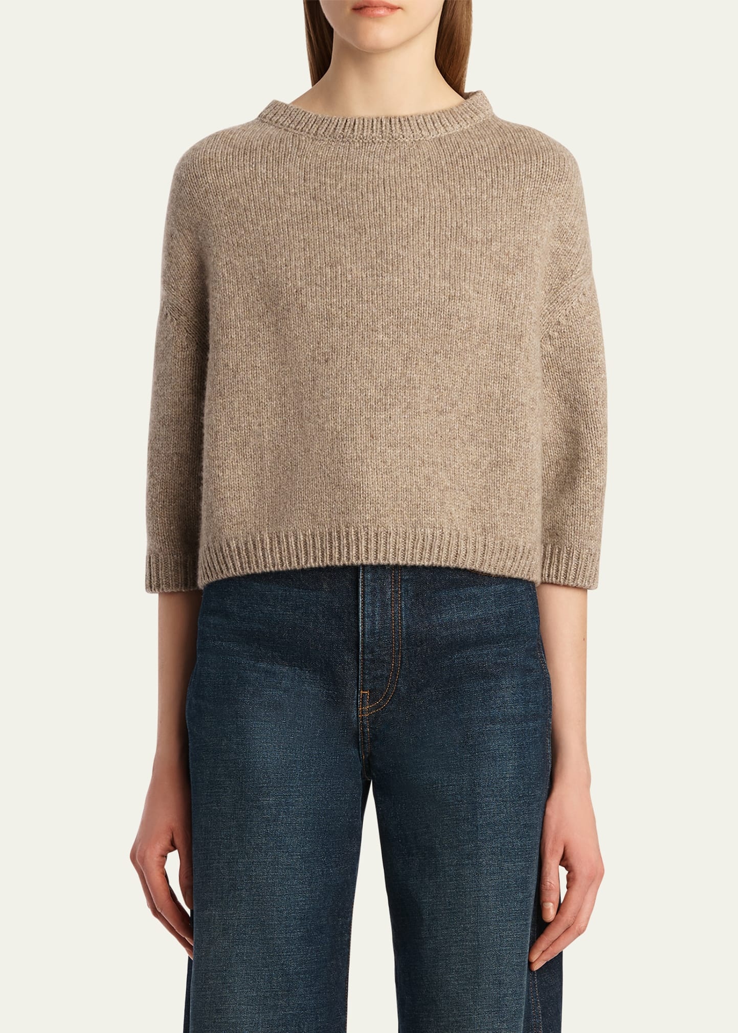 Sabina Cashmere Elbow-Sleeve Boxy Sweater - 4