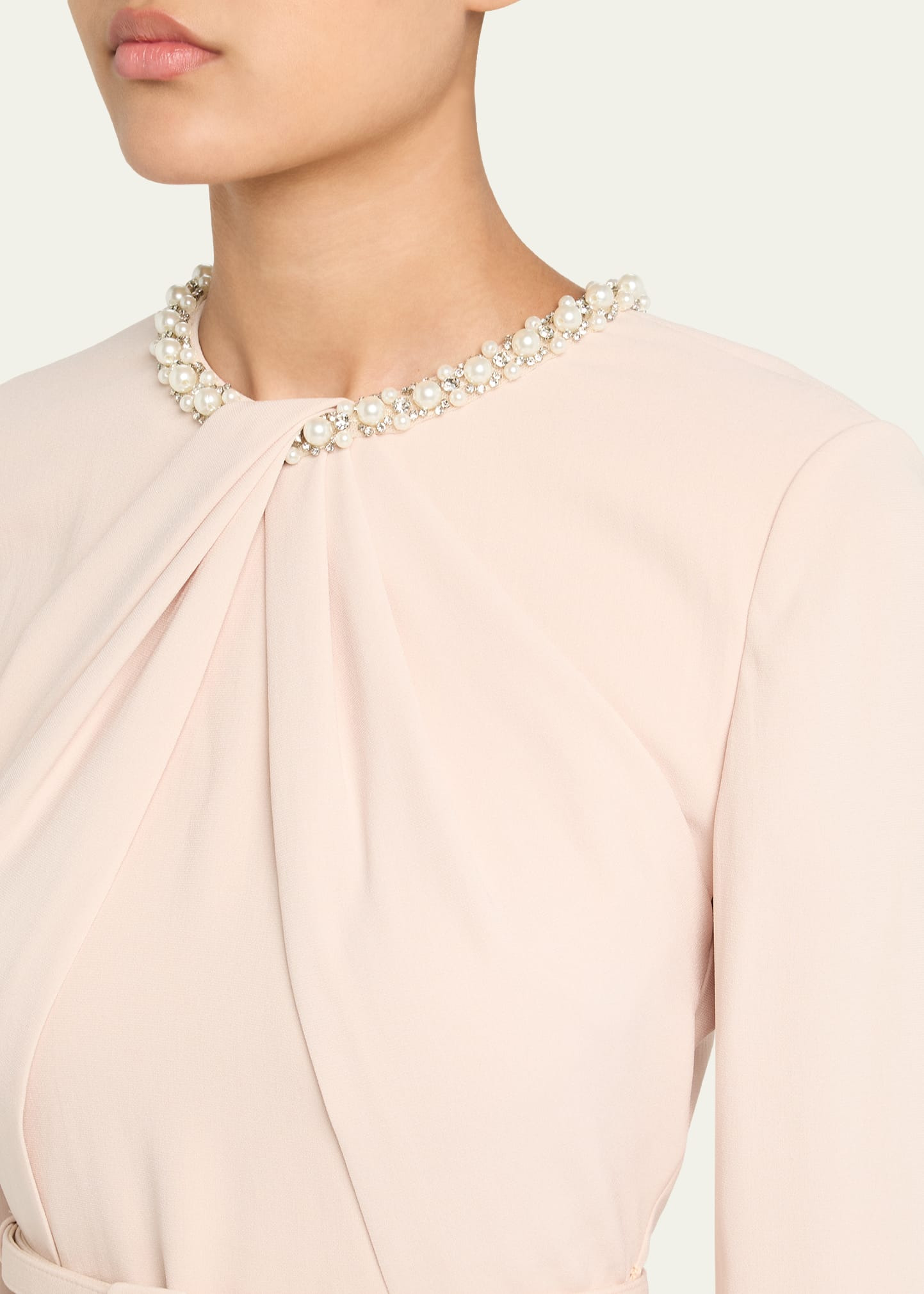 Beaded Twist Long-Sleeve Light Cady Midi Dress - 5