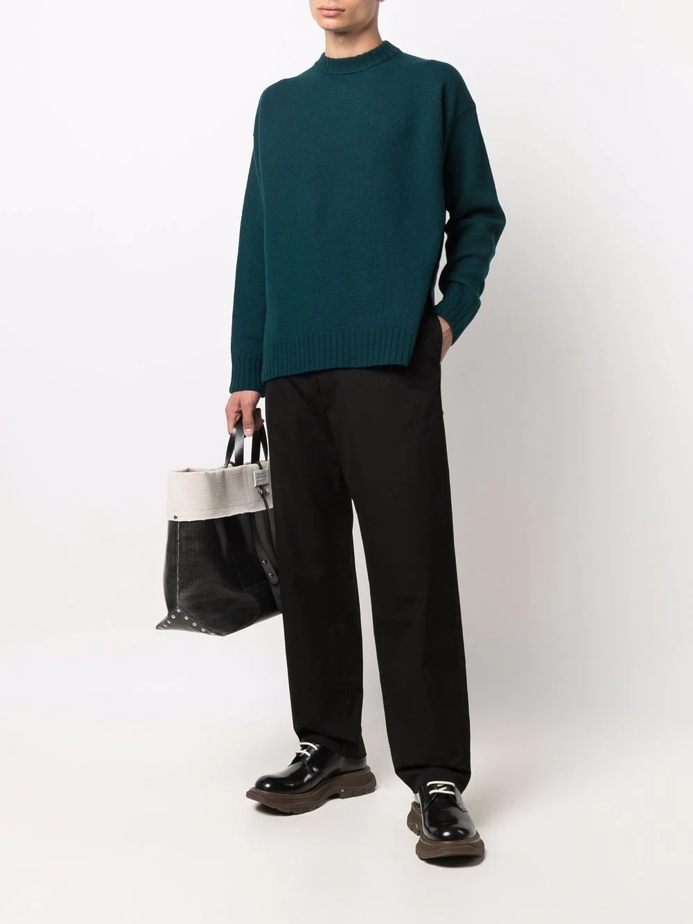 step-hem knitted crew-neck jumper - 2