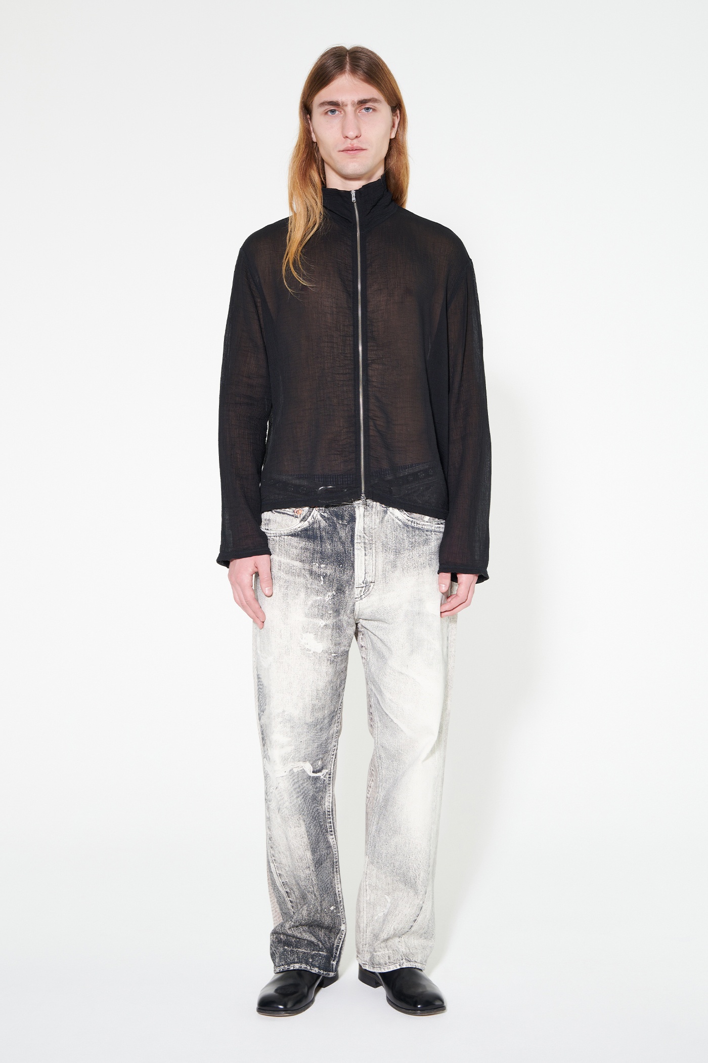 Shrunken Full Zip Polo Black Rayon Plait - 5