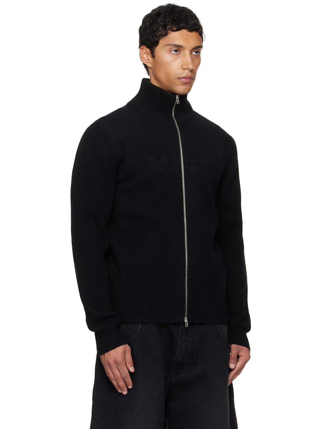 Black 'VET' Zip-Up Sweater - 2