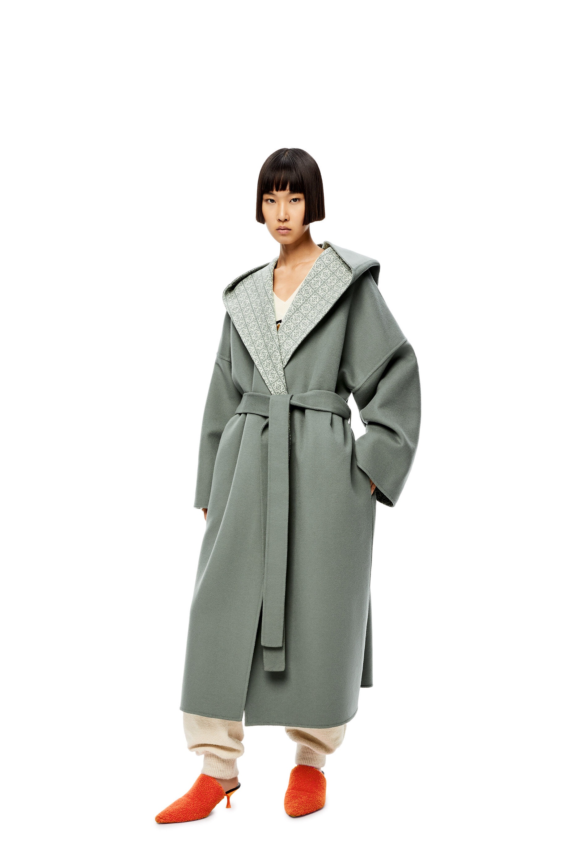 Anagram jacquard hooded coat in wool - 3