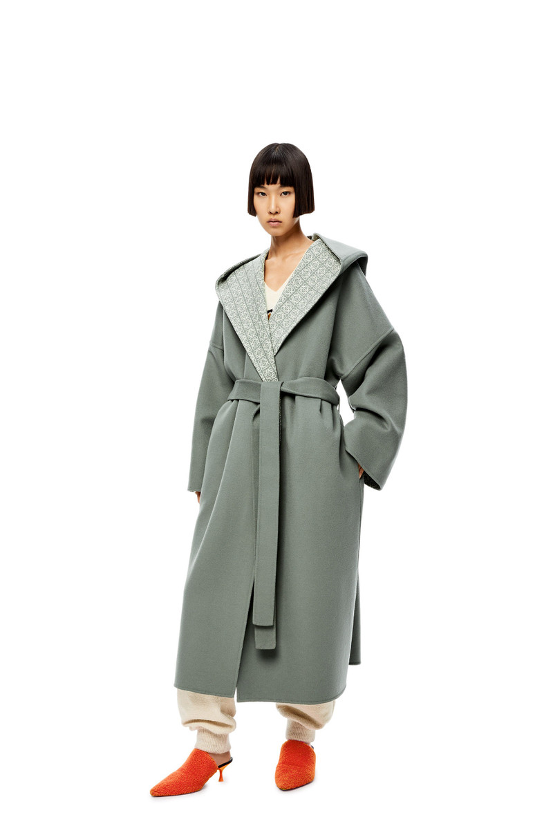 Anagram jacquard hooded coat in wool 3