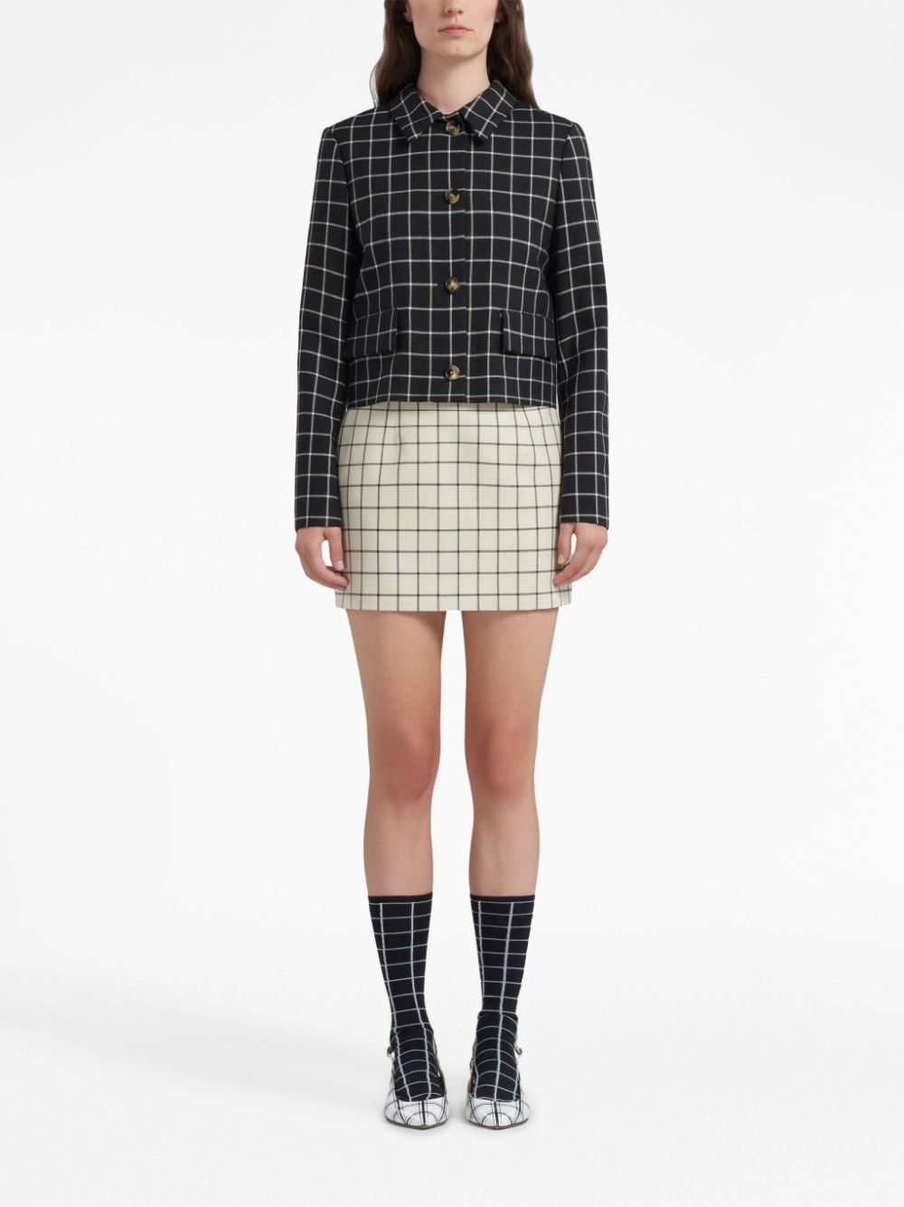 grid-pattern fitted skirt - 2