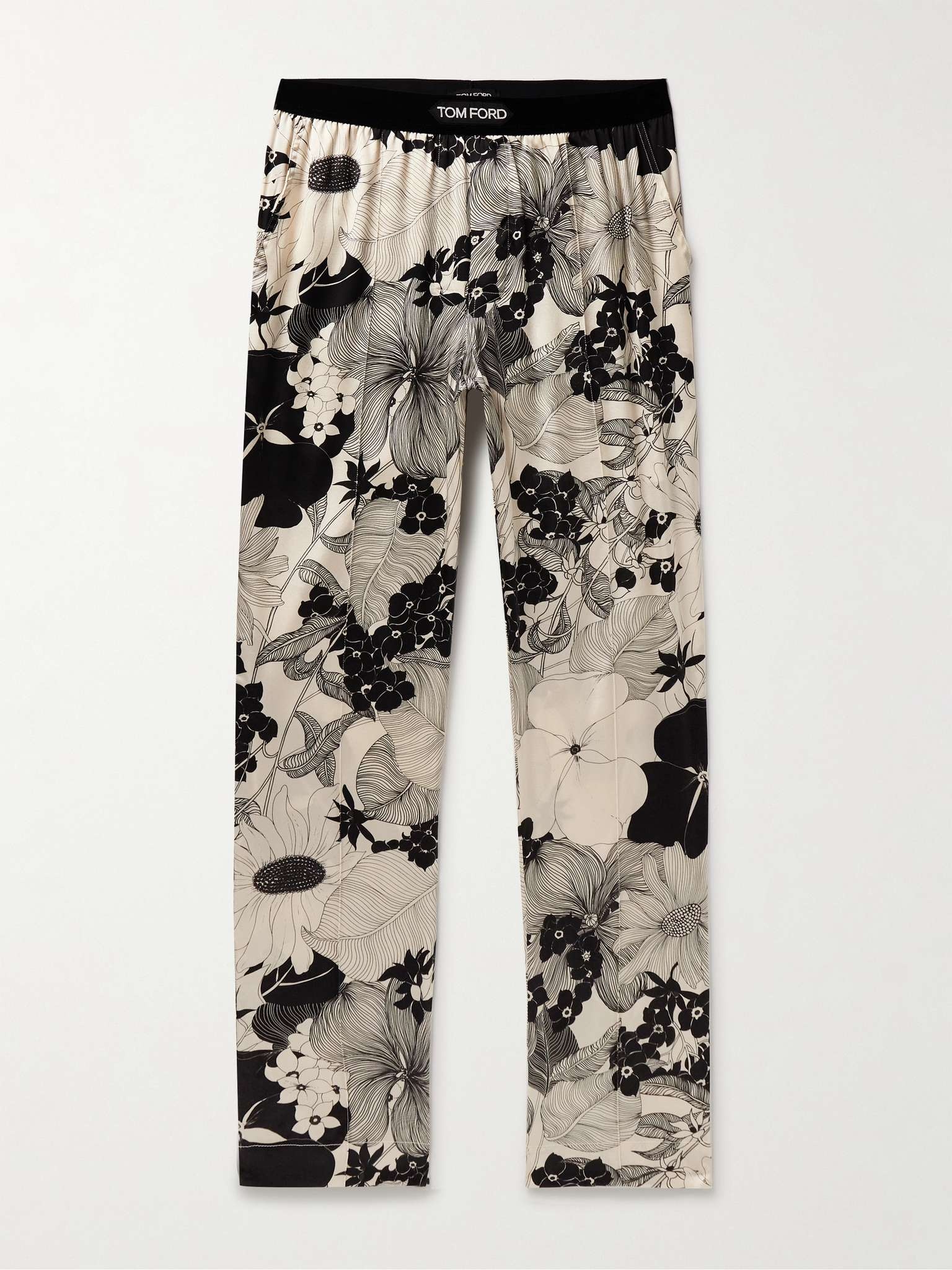 Straight-Leg Velvet-Trimmed Printed Stretch-Silk Pyjama Trousers - 1