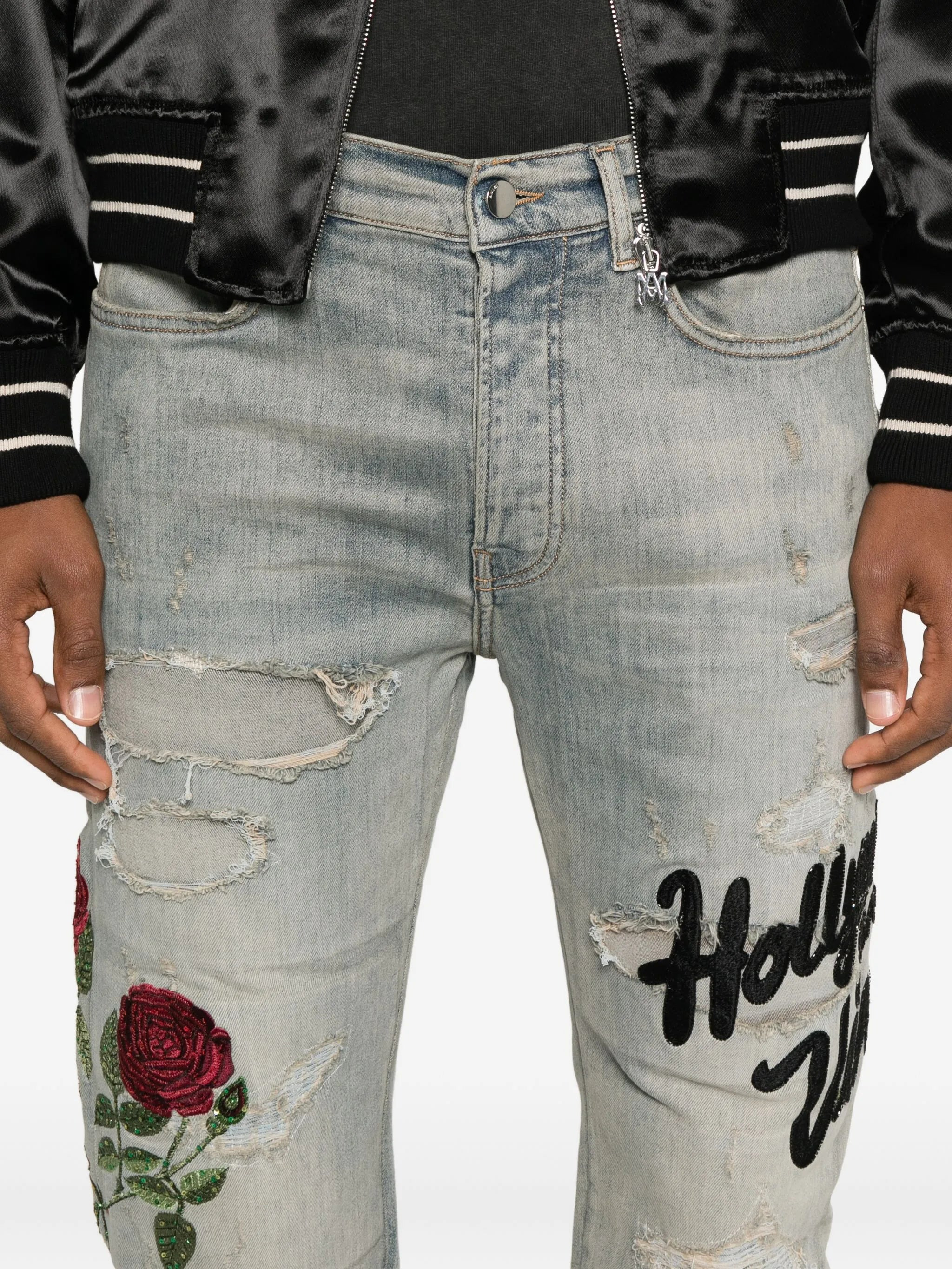 Amiri Rose-embroidered Distressed Jeans - 5