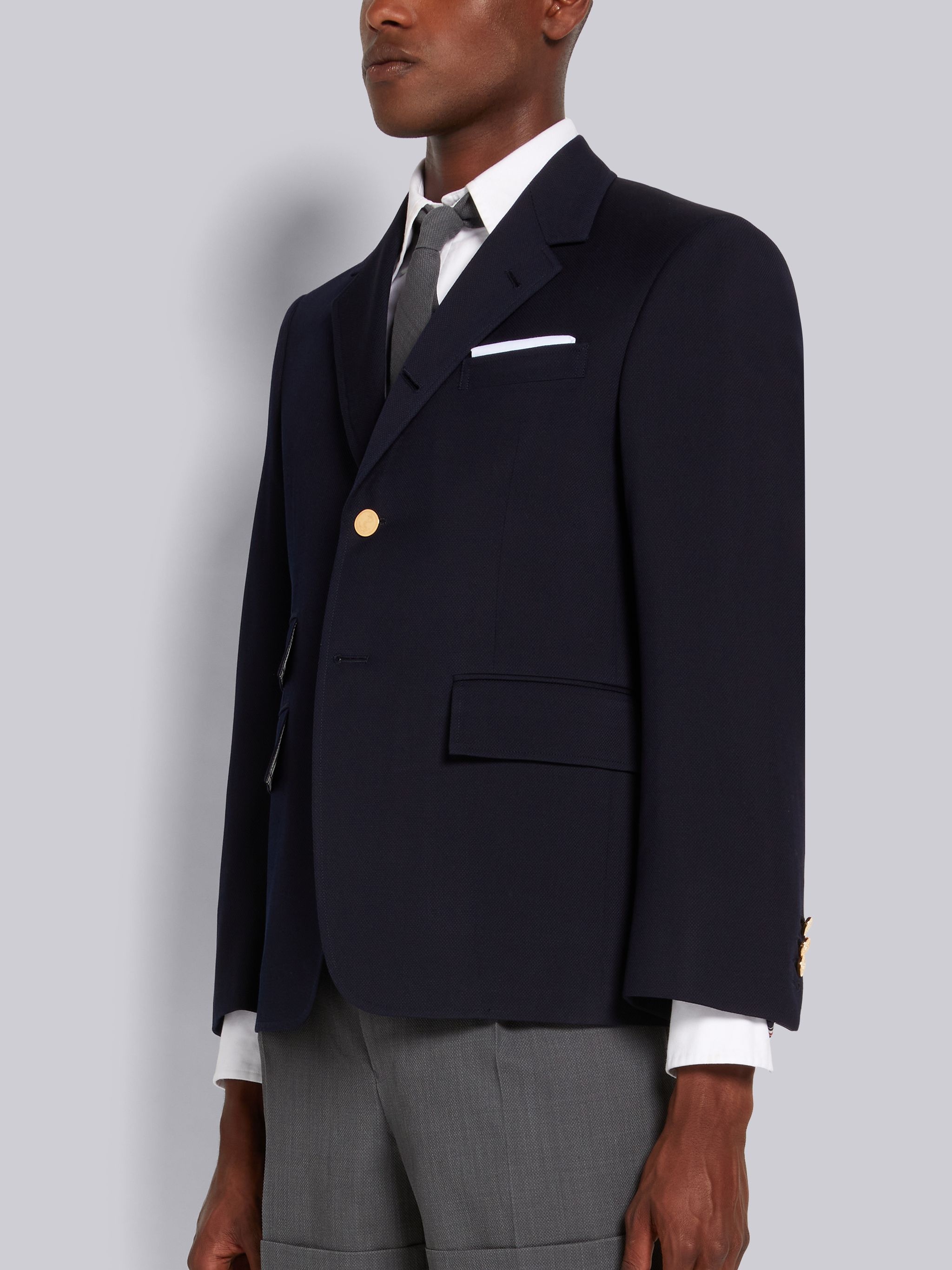 Navy Wool Pique Suiting Single Vent Jacket - 2