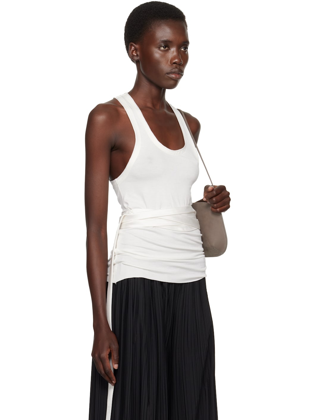 White Satin Tie Jersey Vest - 2