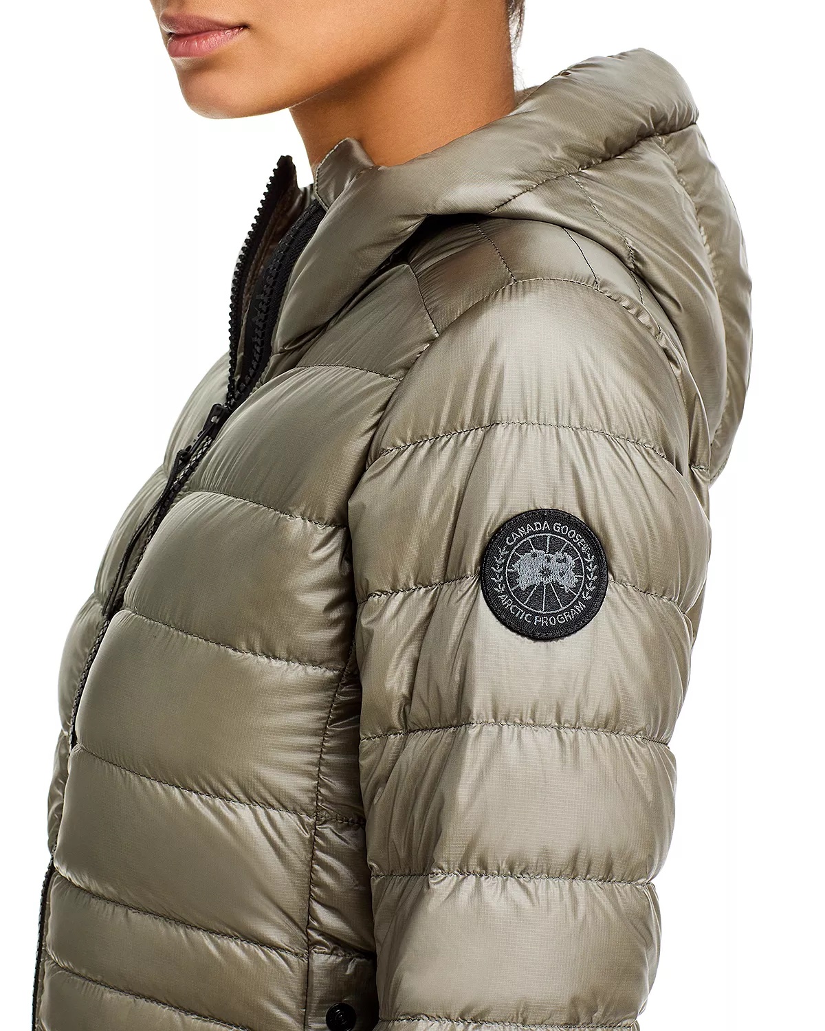 Cypress Hooded Mid-Length Down Coat with Black Disc - 6