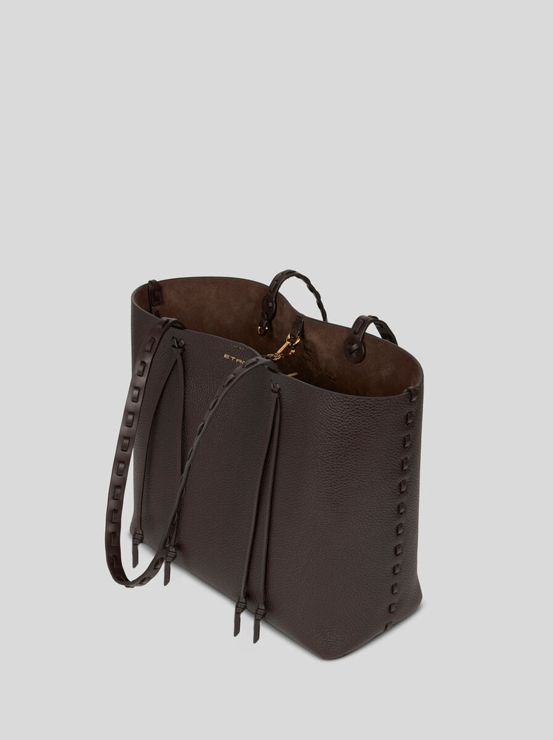 ETRO ESSENTIAL MEDIUM LEATHER TOTE BAG WITH THREADING 5