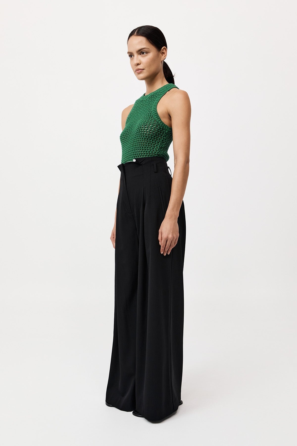 Cotton Paperbag Waist Trousers - Black - 3