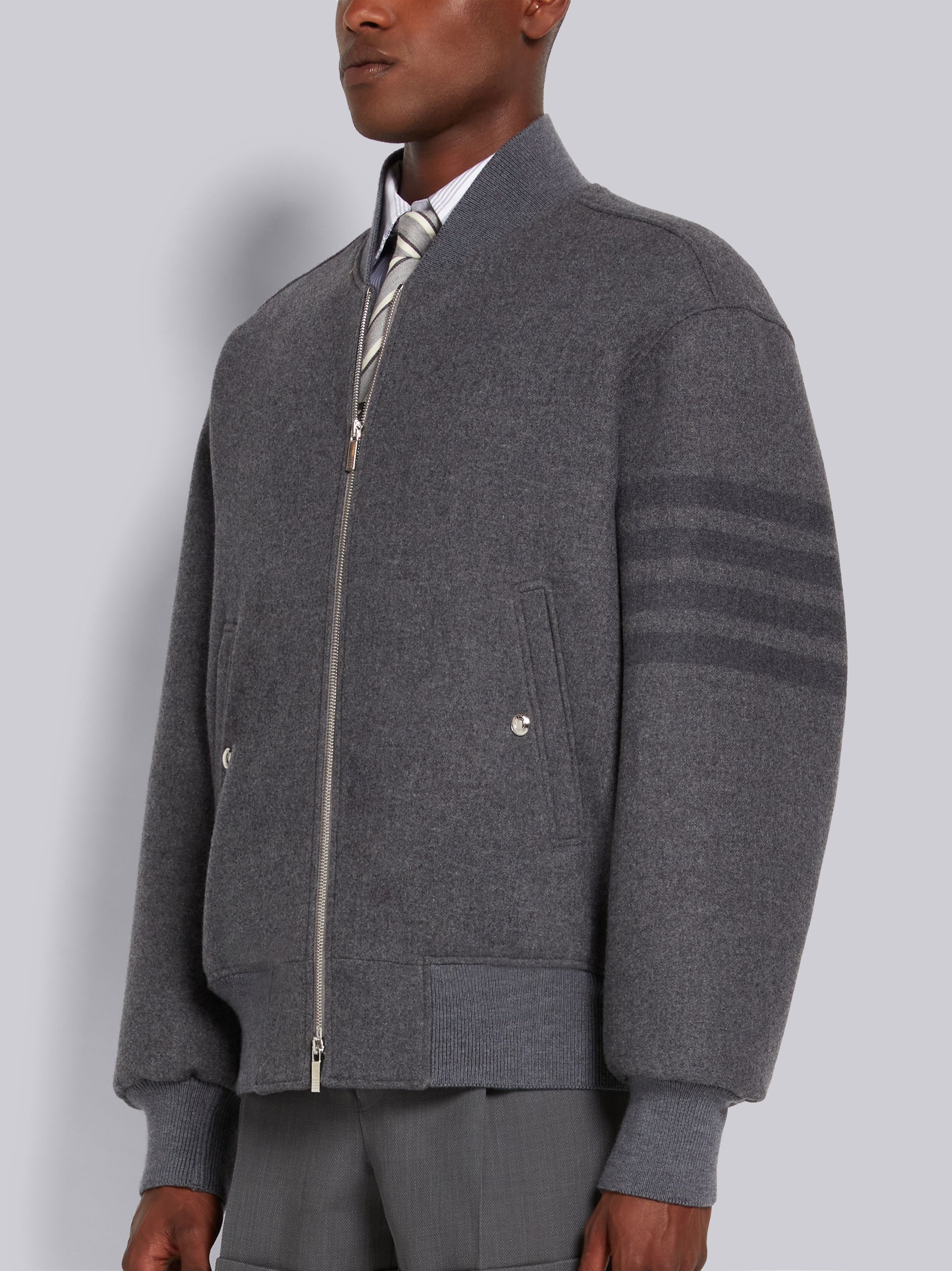 Medium Grey Double Face Melton 4-Bar Oversized Blouson Jacket - 2