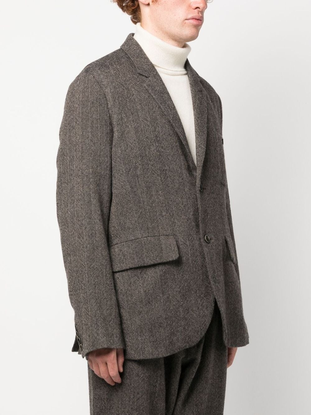 herringbone-pattern single-breasted blazer - 3