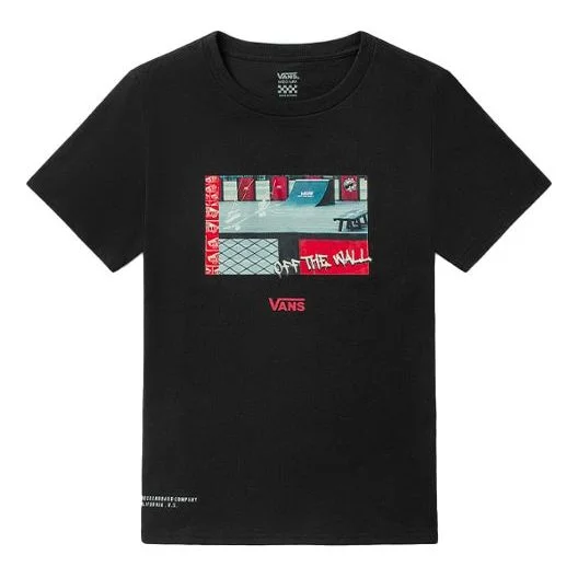 (WMNS) Vans Retro Printing Sports Round Neck Short Sleeve Black VN0A5F1XBLK - 1