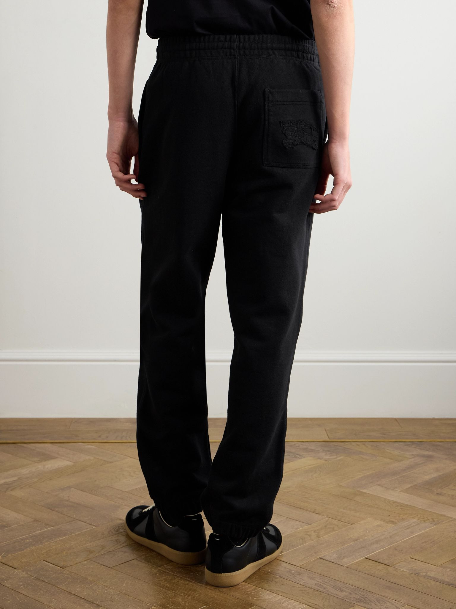 Tapered Logo-Appliquéd Cotton-Jersey Sweatpants Black - 4