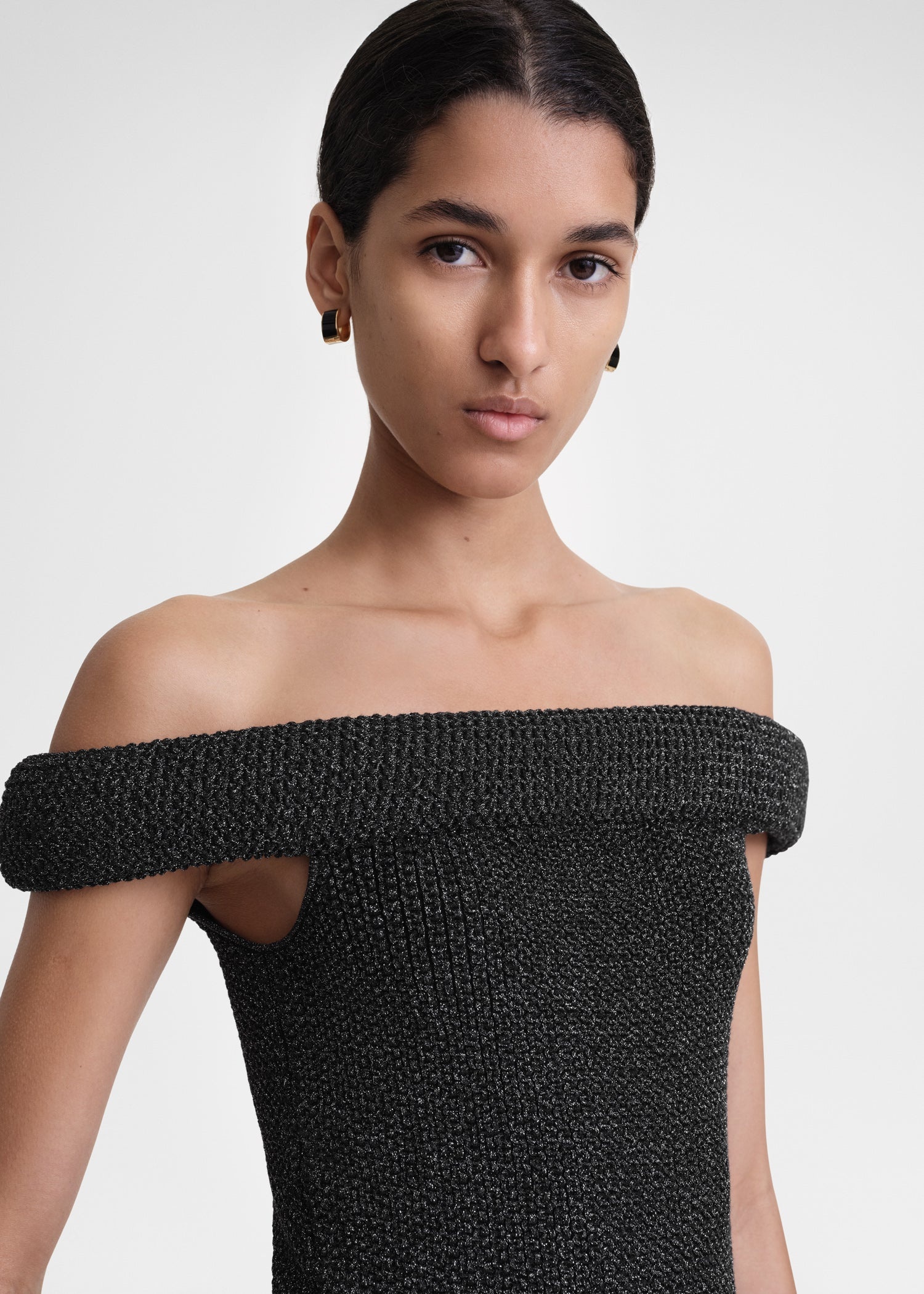 Off-shoulder roll knit dress black - 6