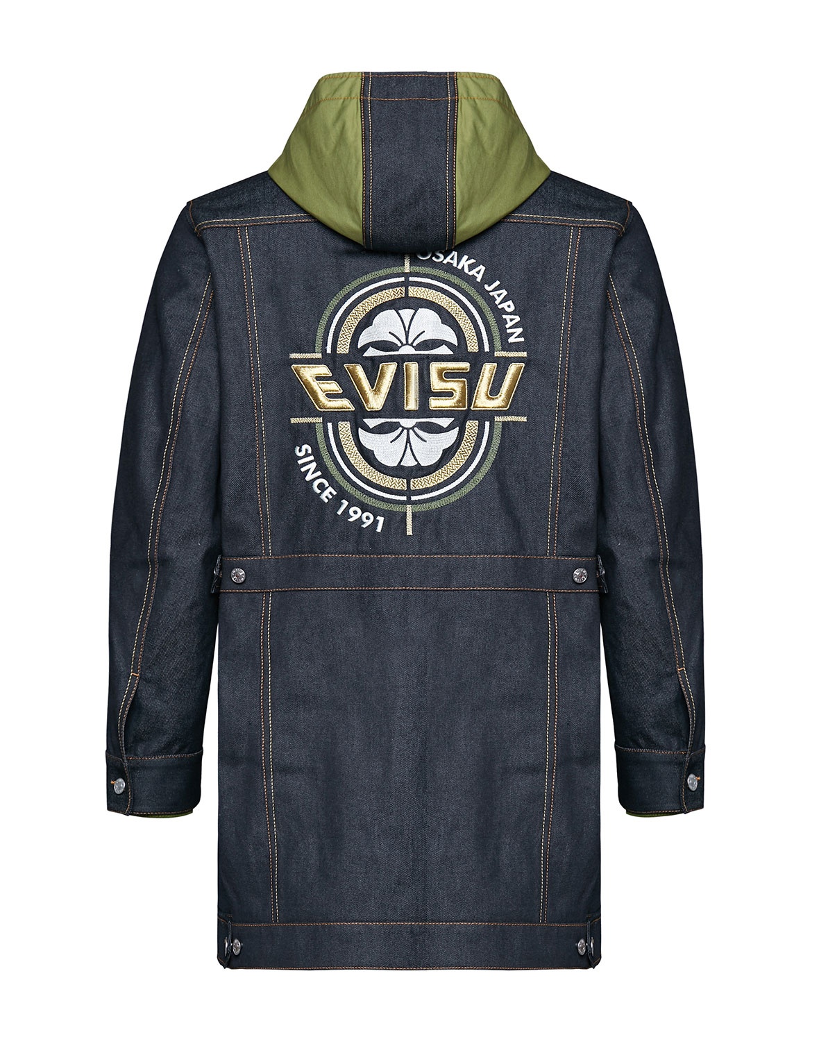 KAMON AND LOGO EMBROIDERED DENIM PADDED COAT - 8